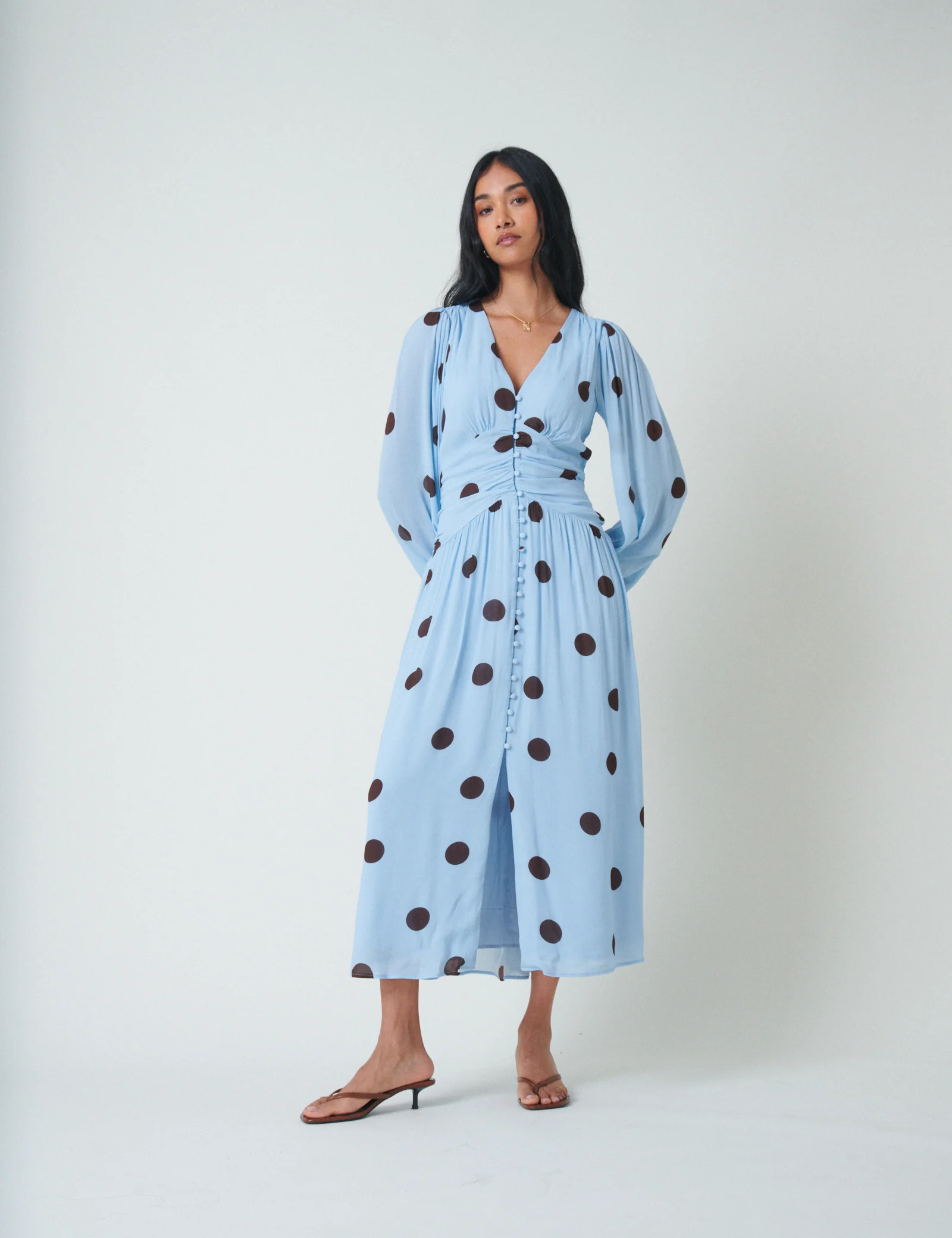 Blue Polka Dot Luna Midi Dress - Image 3