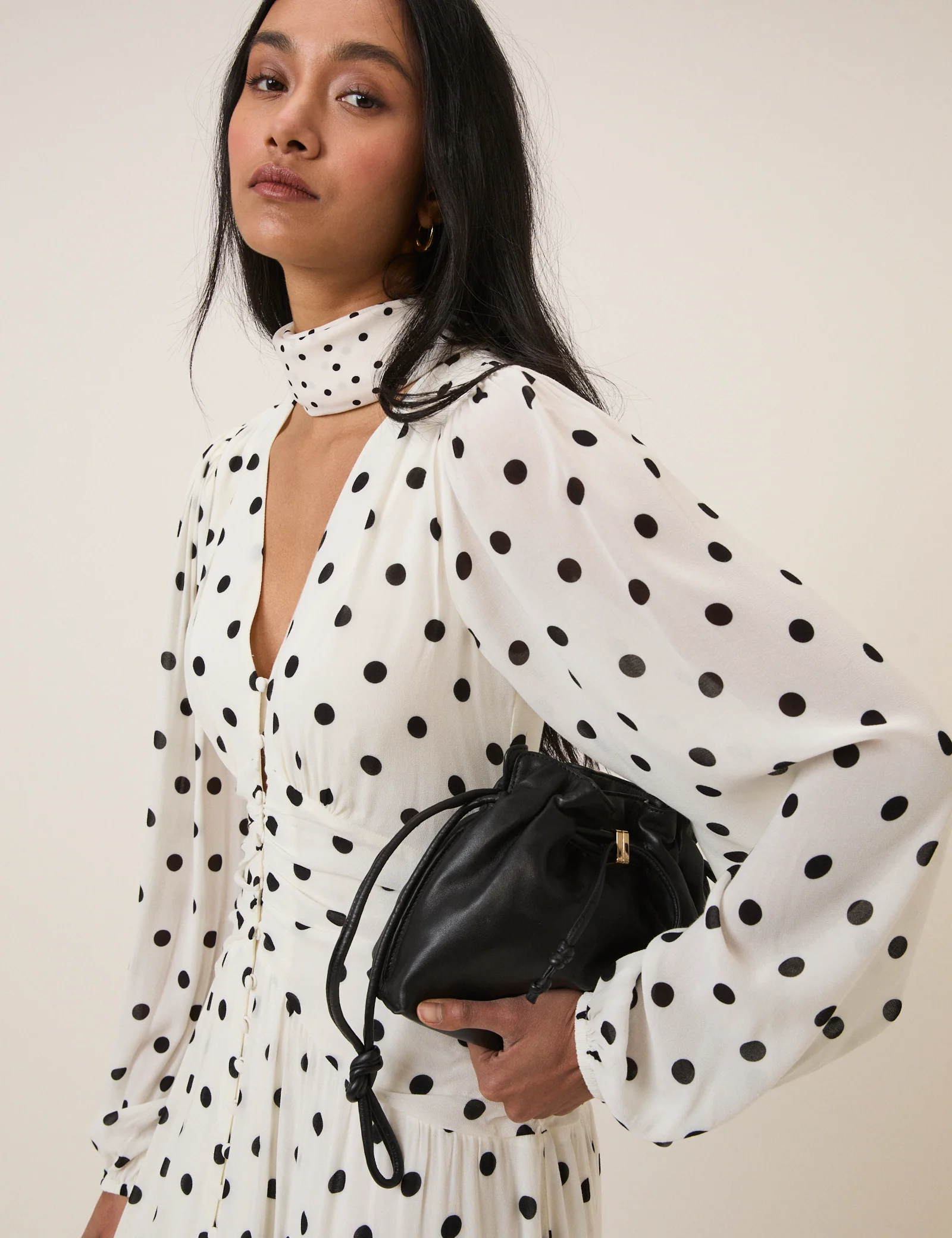 White Polka Dot Luna Midi Dress - Image 2