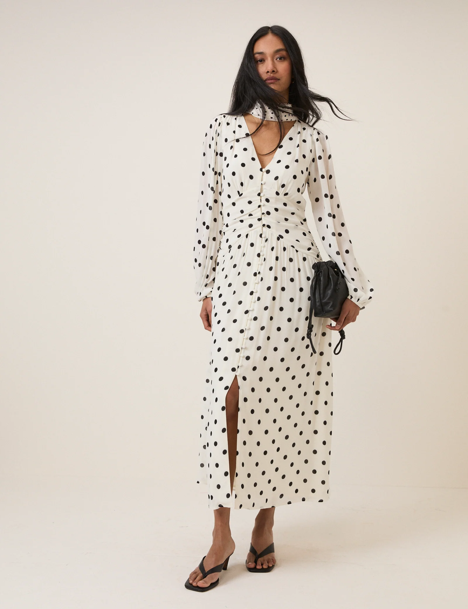 White Polka Dot Luna Midi Dress - Image 4