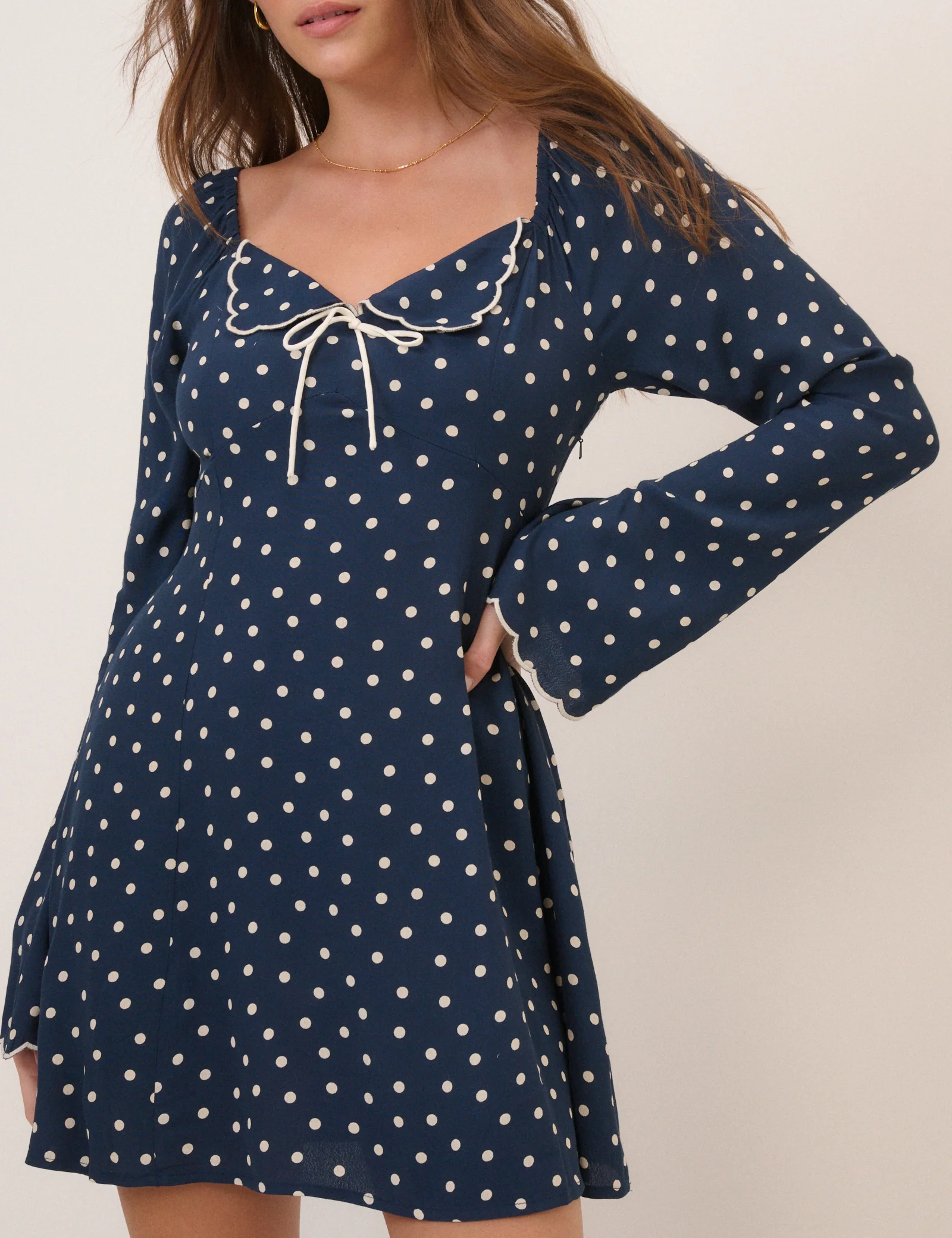 Navy Polka Dot Lyon Mini Dress - Image 4