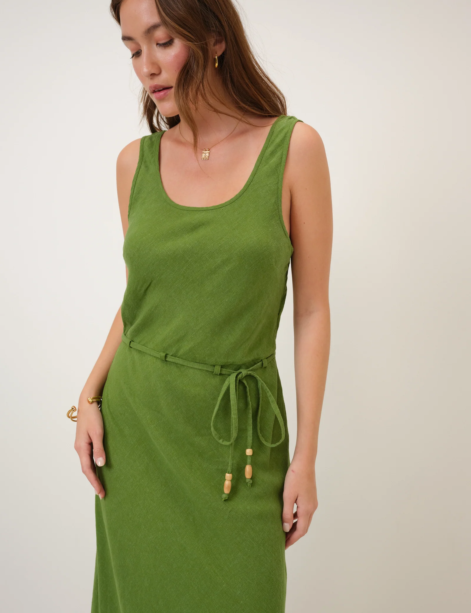 Green Linen-Blend Malia Midi Dress - Image 2