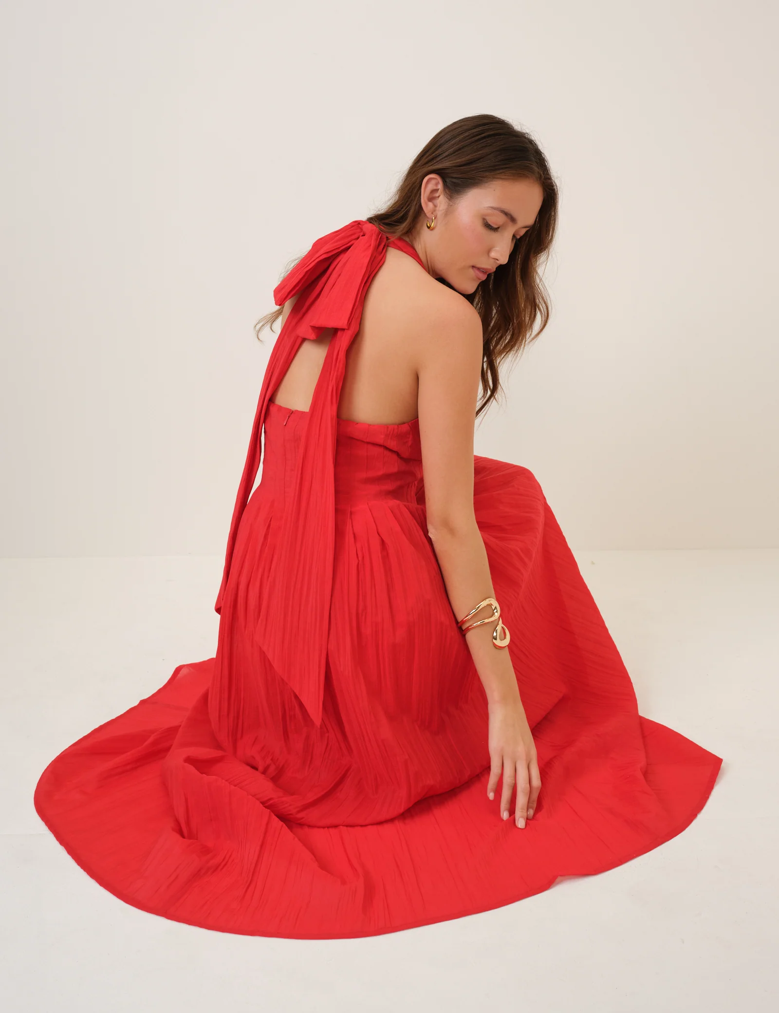 Red Halter Neck Marceline Midaxi Dress - Image 4