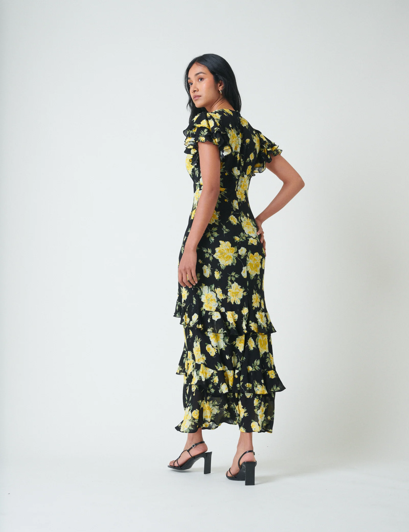 Black Floral Marley Midi Dress - Image 5