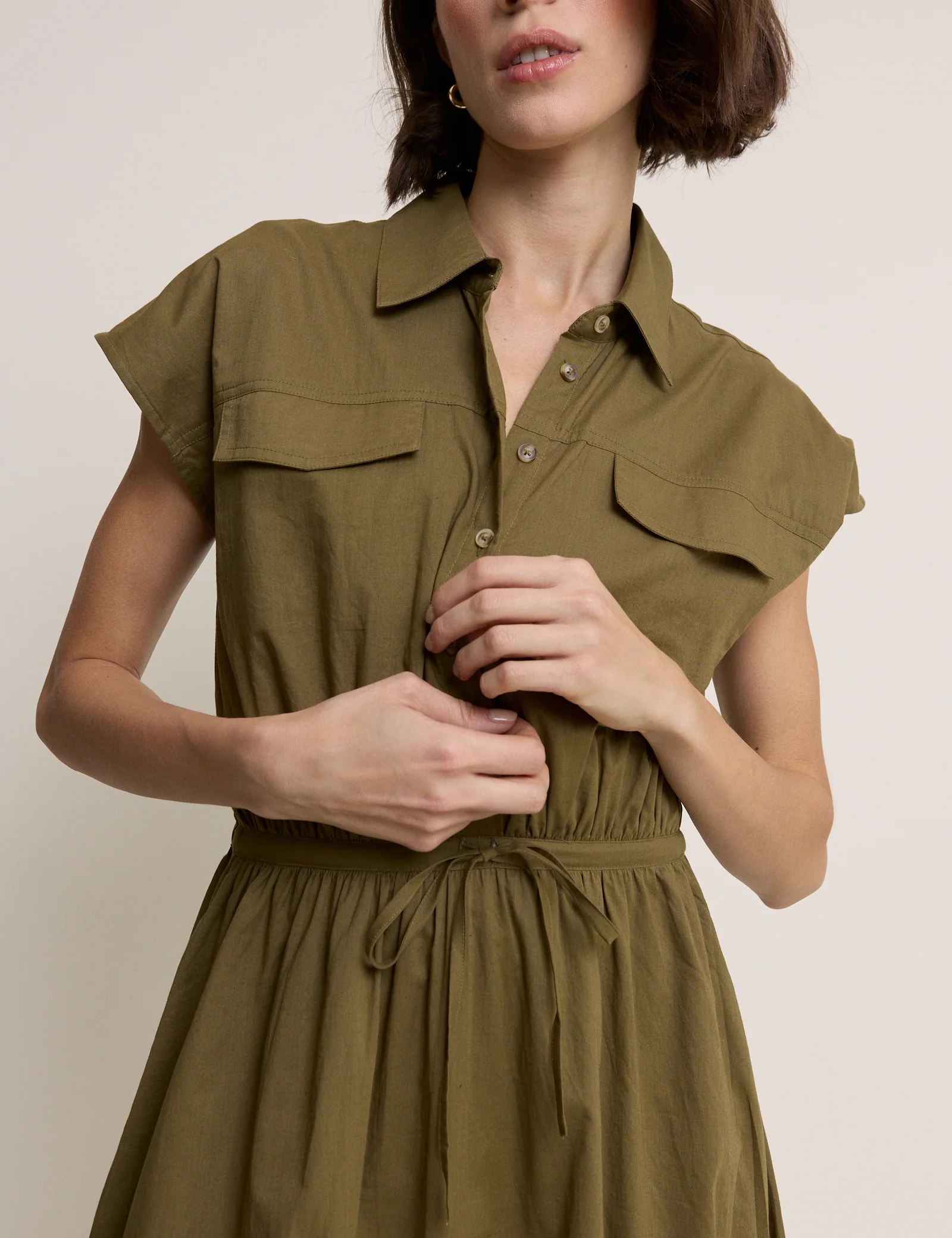 Khaki Mason Shirt Midi Dress - Image 4