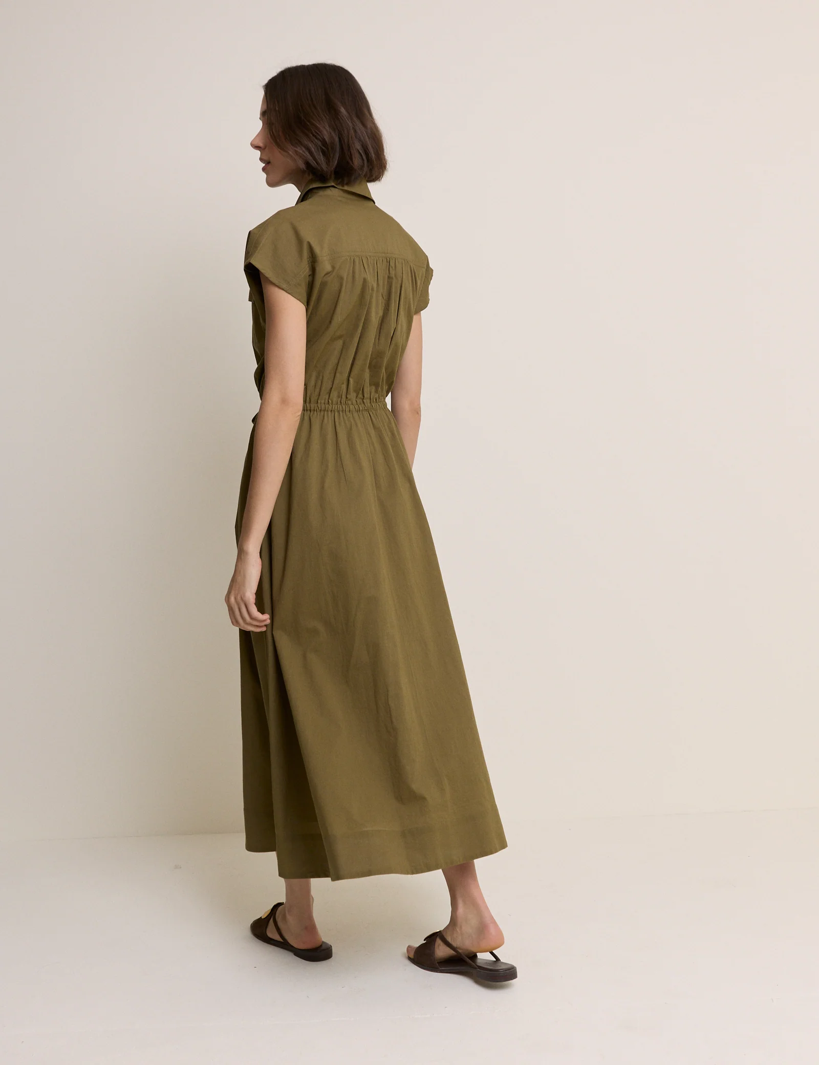 Khaki Mason Shirt Midi Dress - Image 6