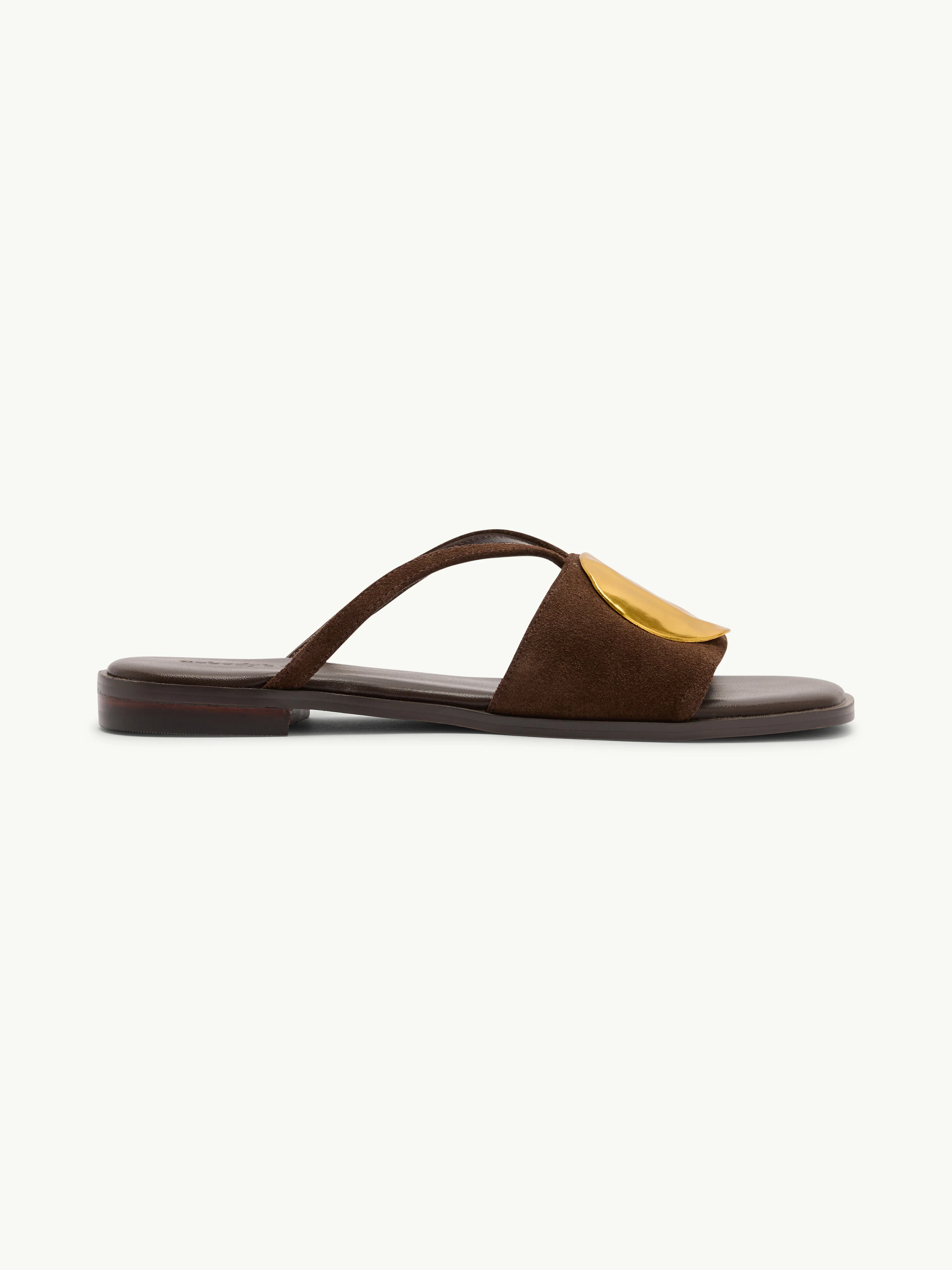 Brown Suede Metal Disc Detail Sandals - Image 5