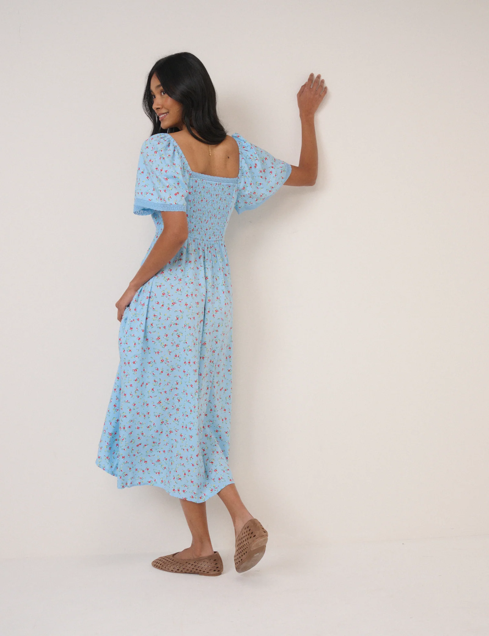Blue Ditsy Floral Mia Midi Tea Dress - Image 4