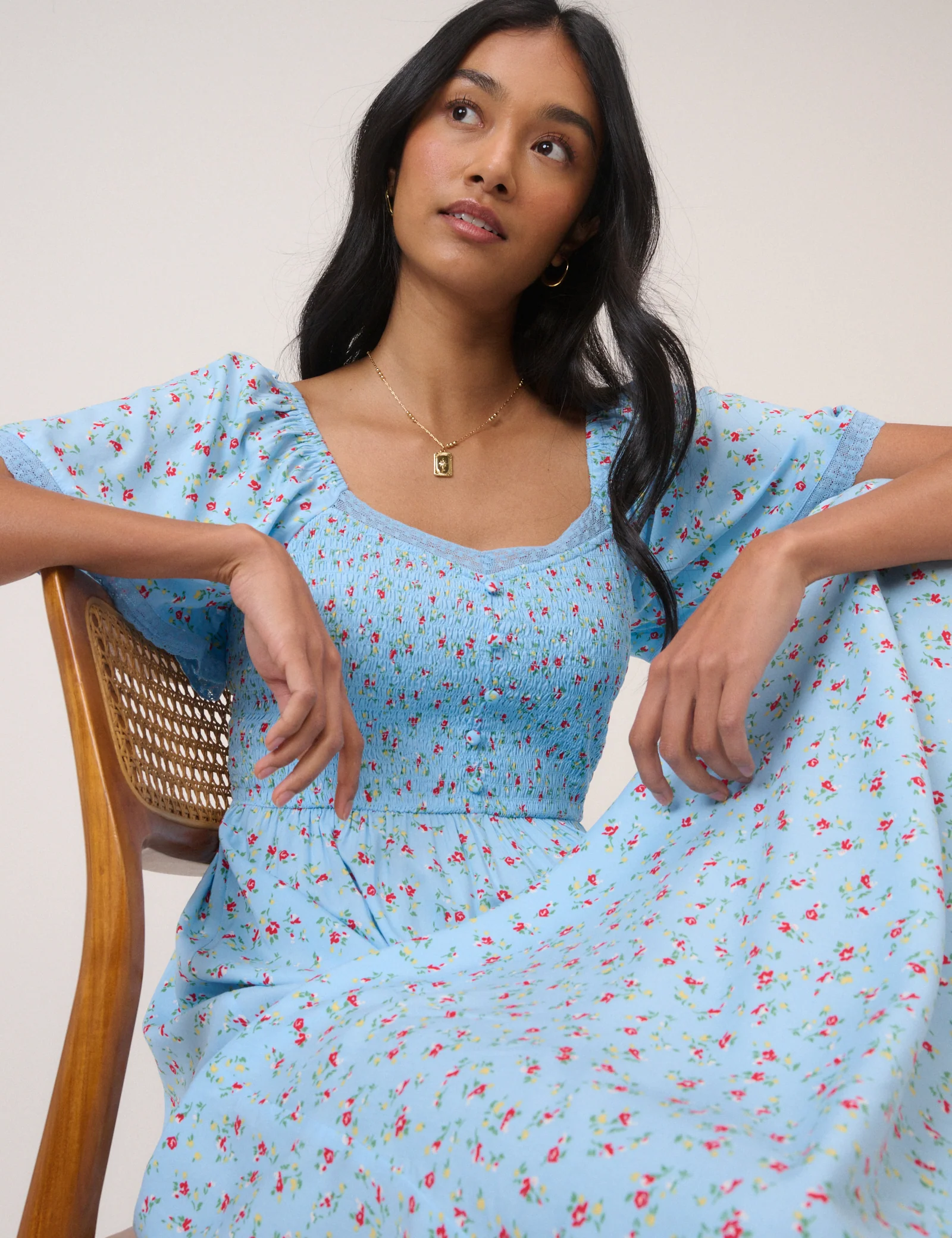 Blue Ditsy Floral Mia Midi Tea Dress - Image 5
