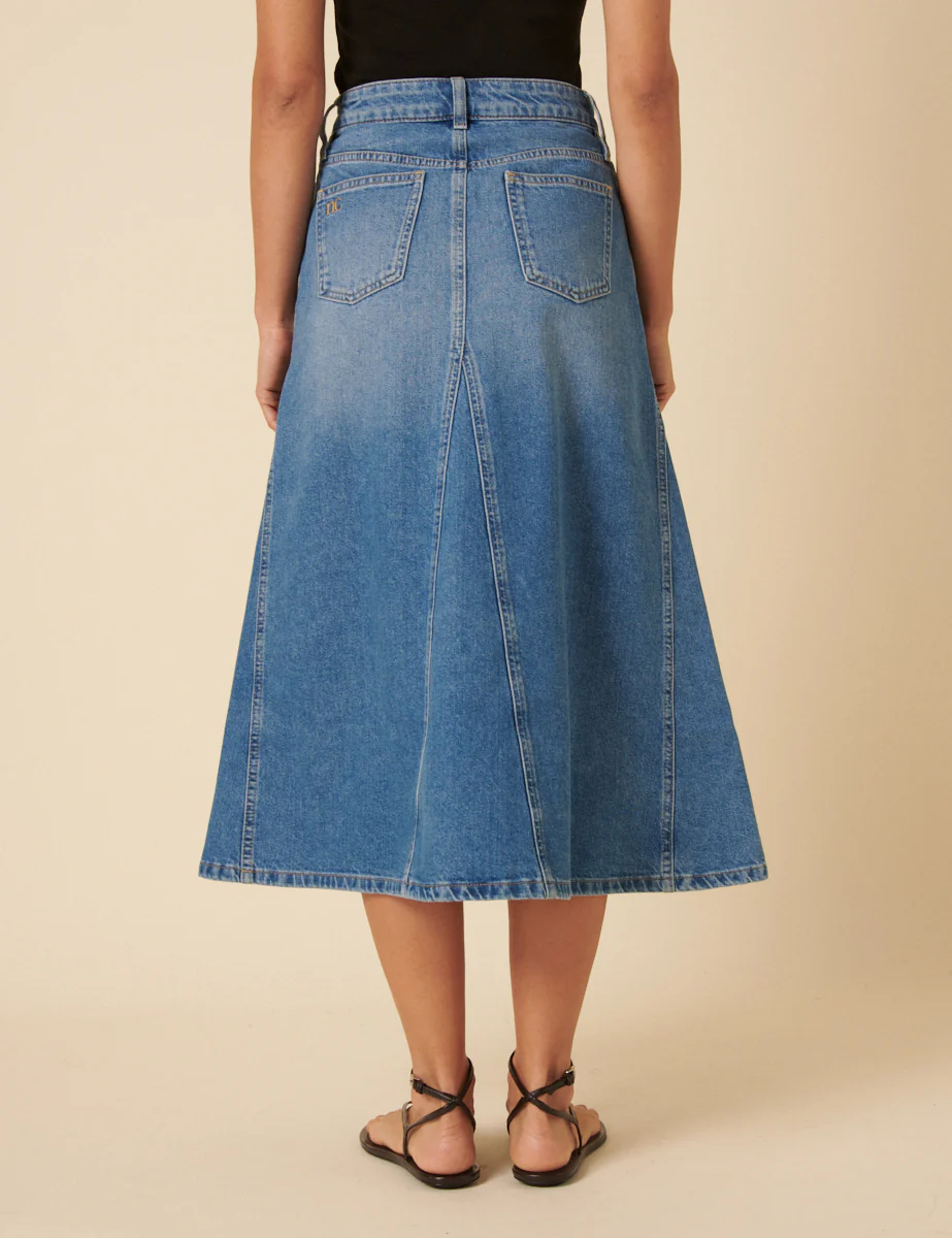 Mid Wash Denim A-line Midi Skirt - Image 4