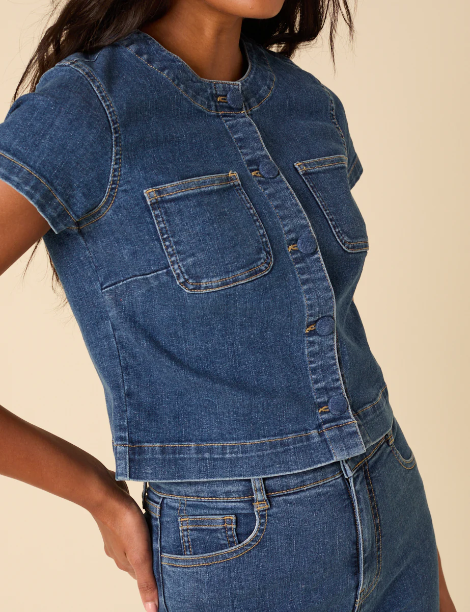 Mid-wash Denim Button Down Top - Image 3