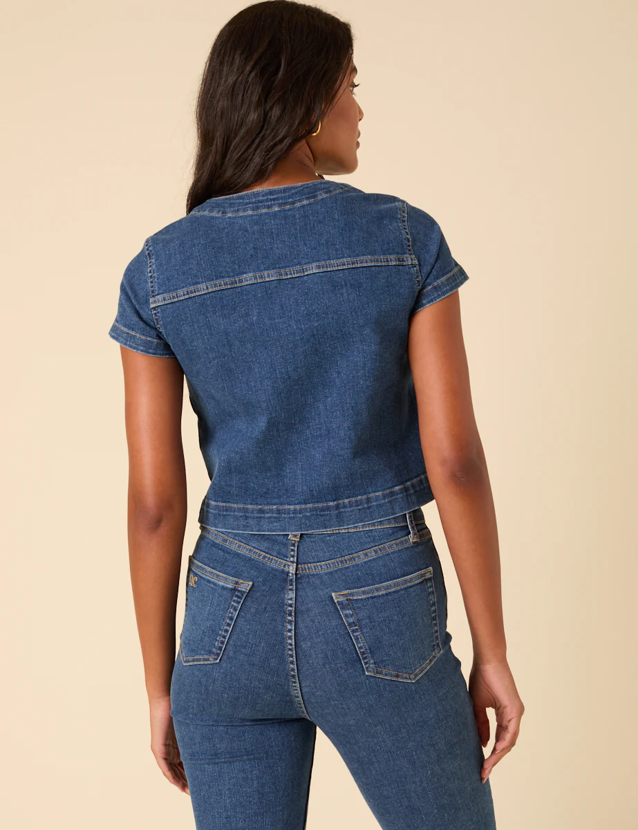 Mid-wash Denim Button Down Top - Image 4