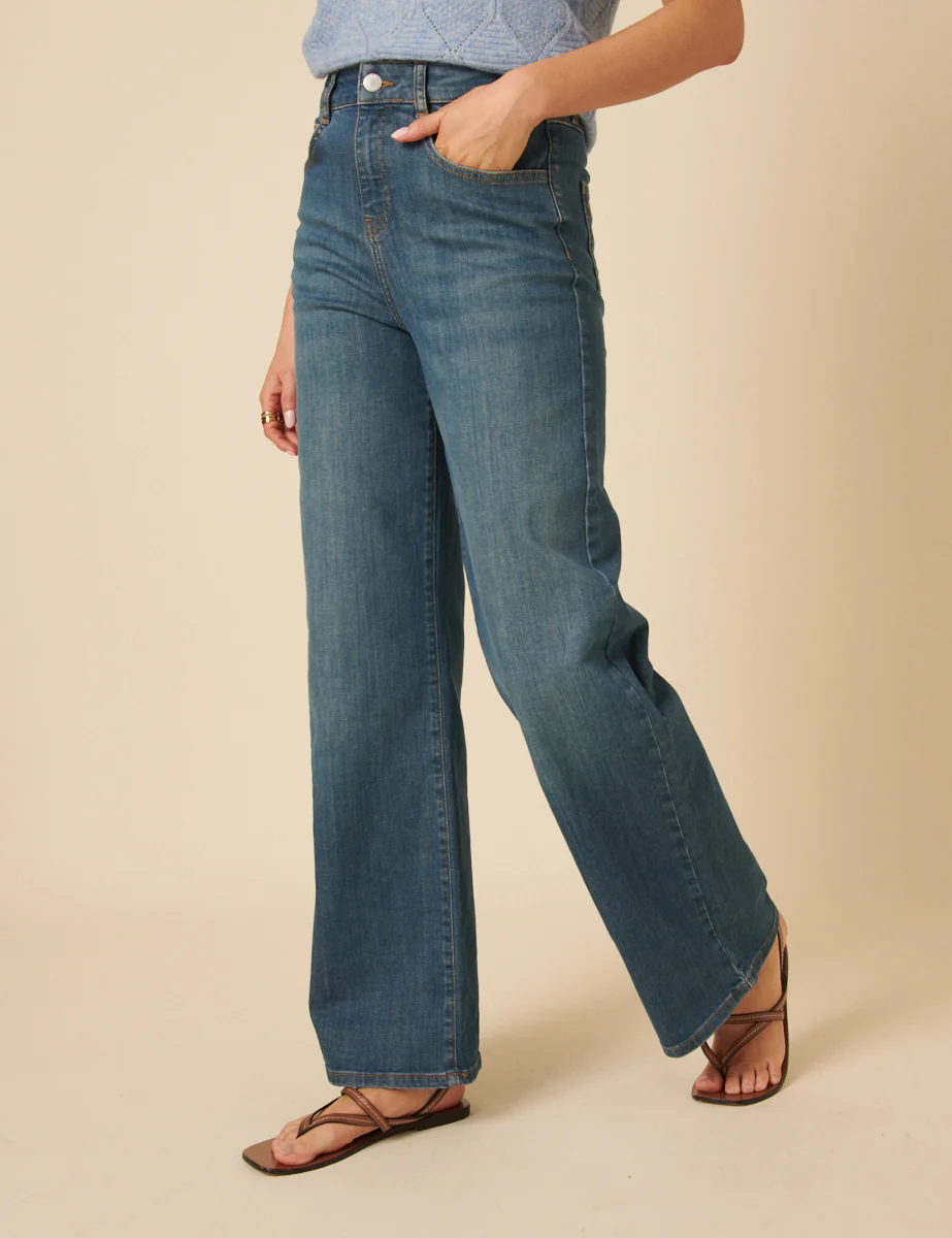Mid Wash Stretch Wide Leg Jeans - Image 5