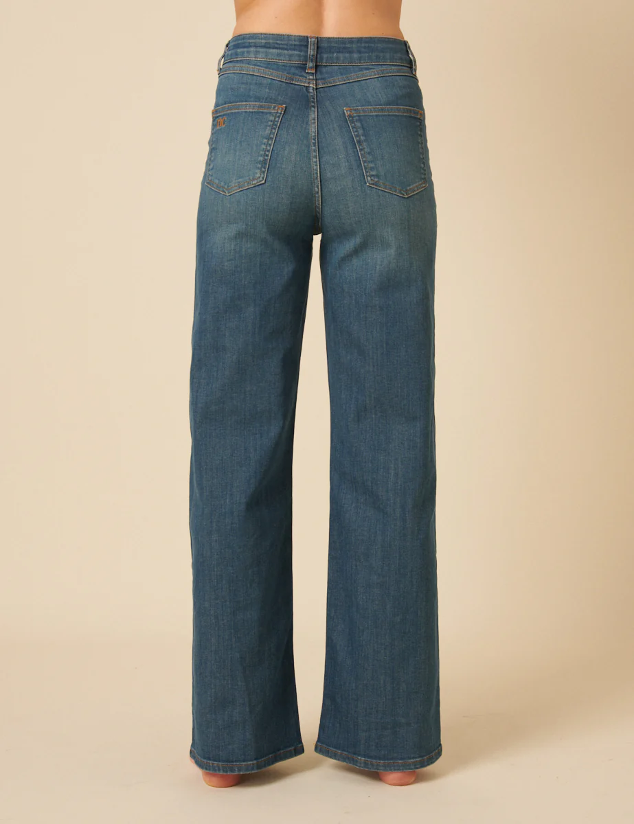Mid Wash Stretch Wide Leg Jeans - Image 6
