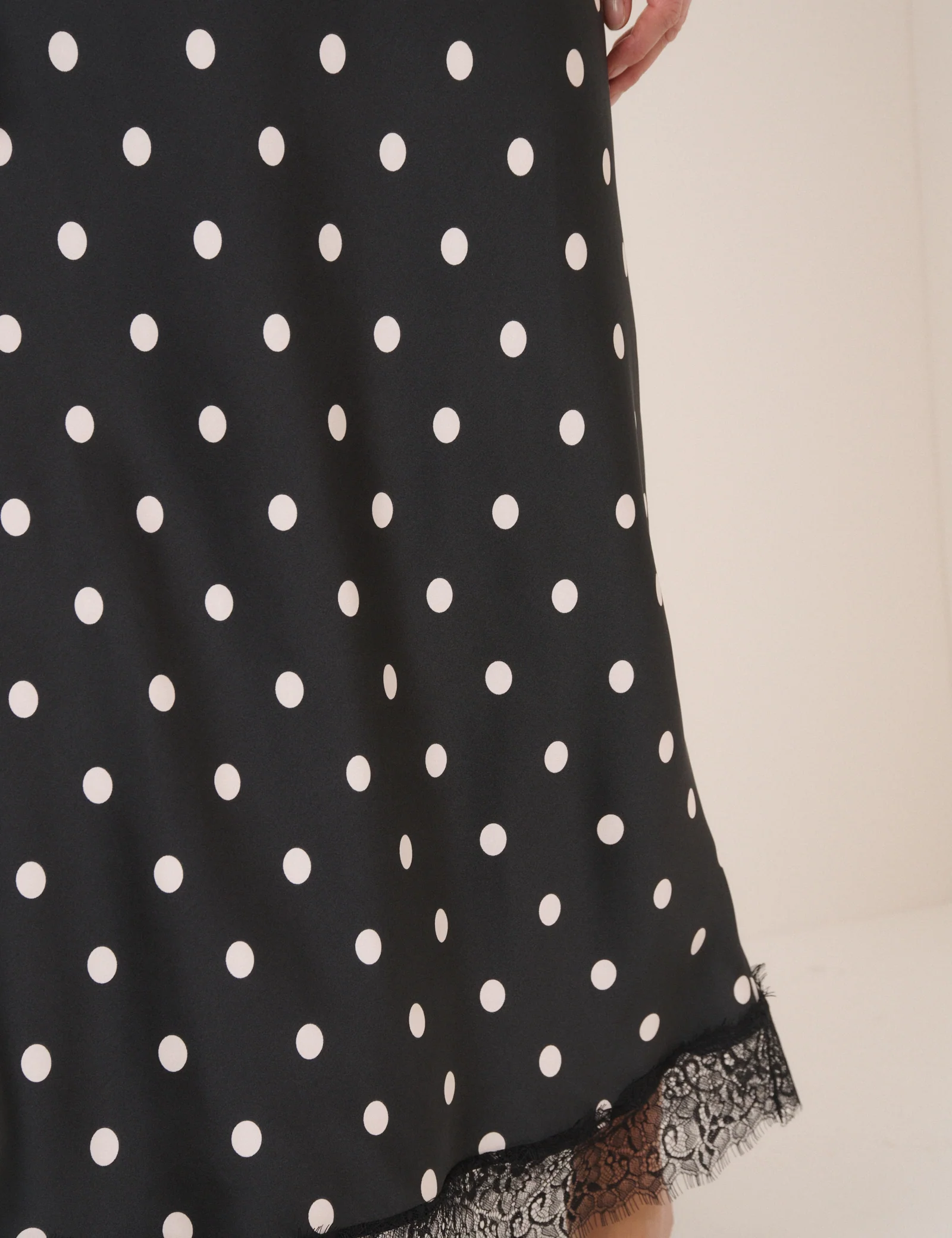 Black Polka Dot Lace Trim Mila Midi Skirt - Image 4