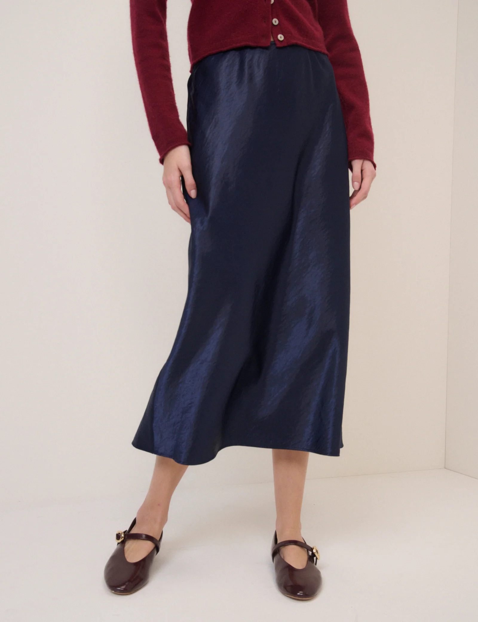 Navy Satin Mila Midi Skirt - Image 2