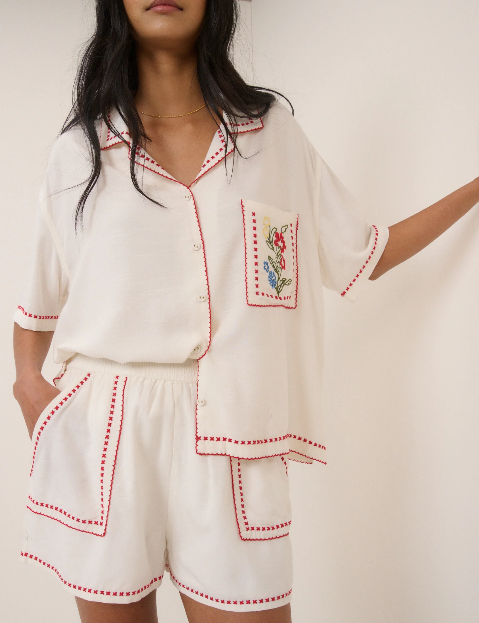 White Embroidered Shorts