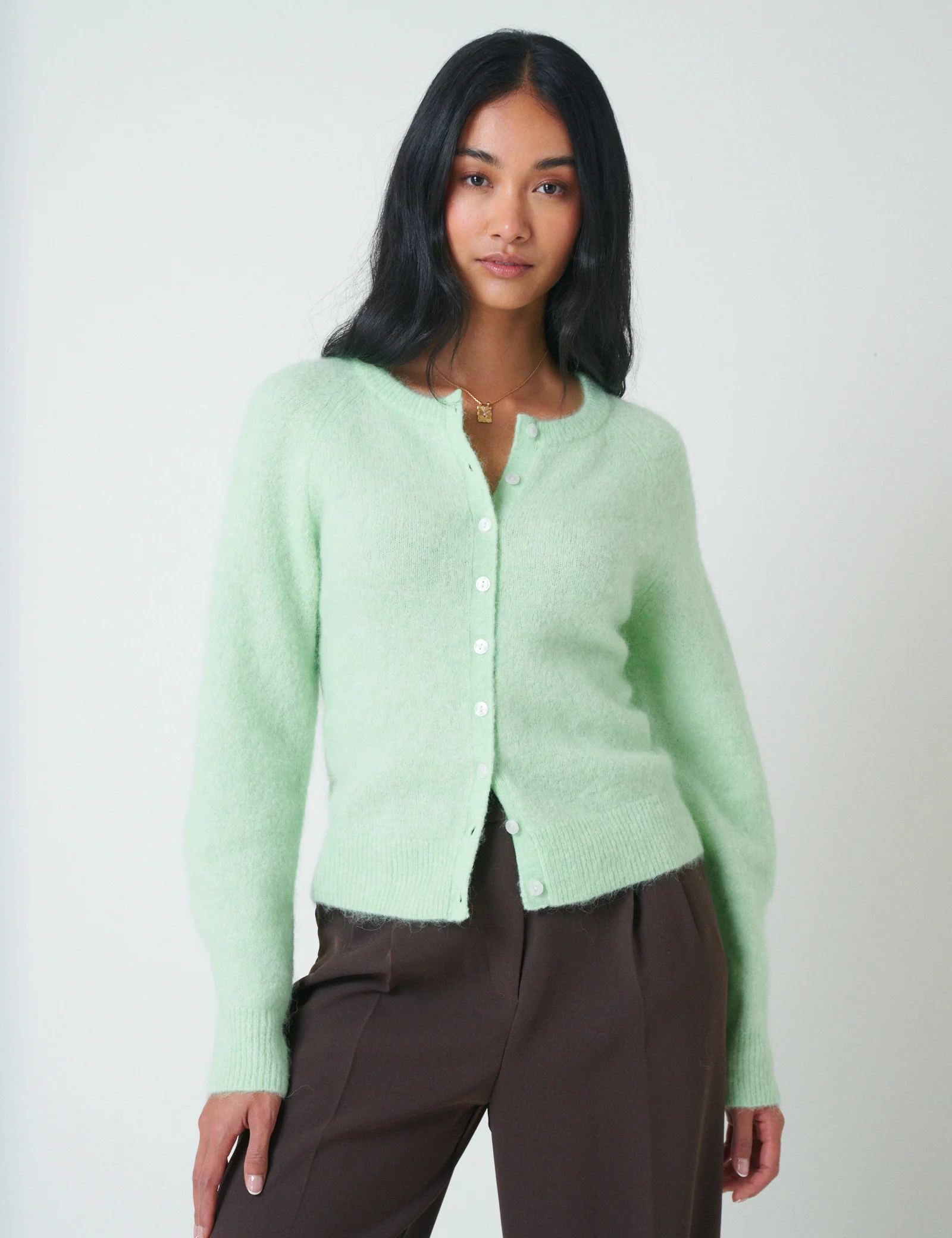 Green Wool Blend Cardigan - Image 3