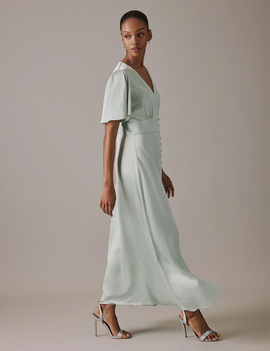 Soft Green V Neck Midi Erin Dress - Image 3
