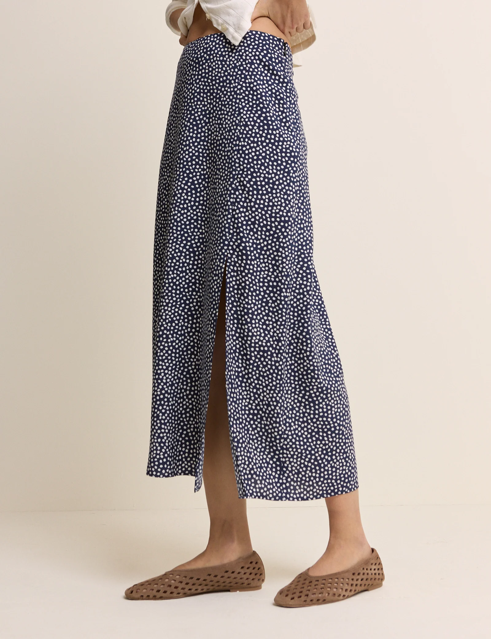 Navy Polka Dot Midi Skirt - Image 2