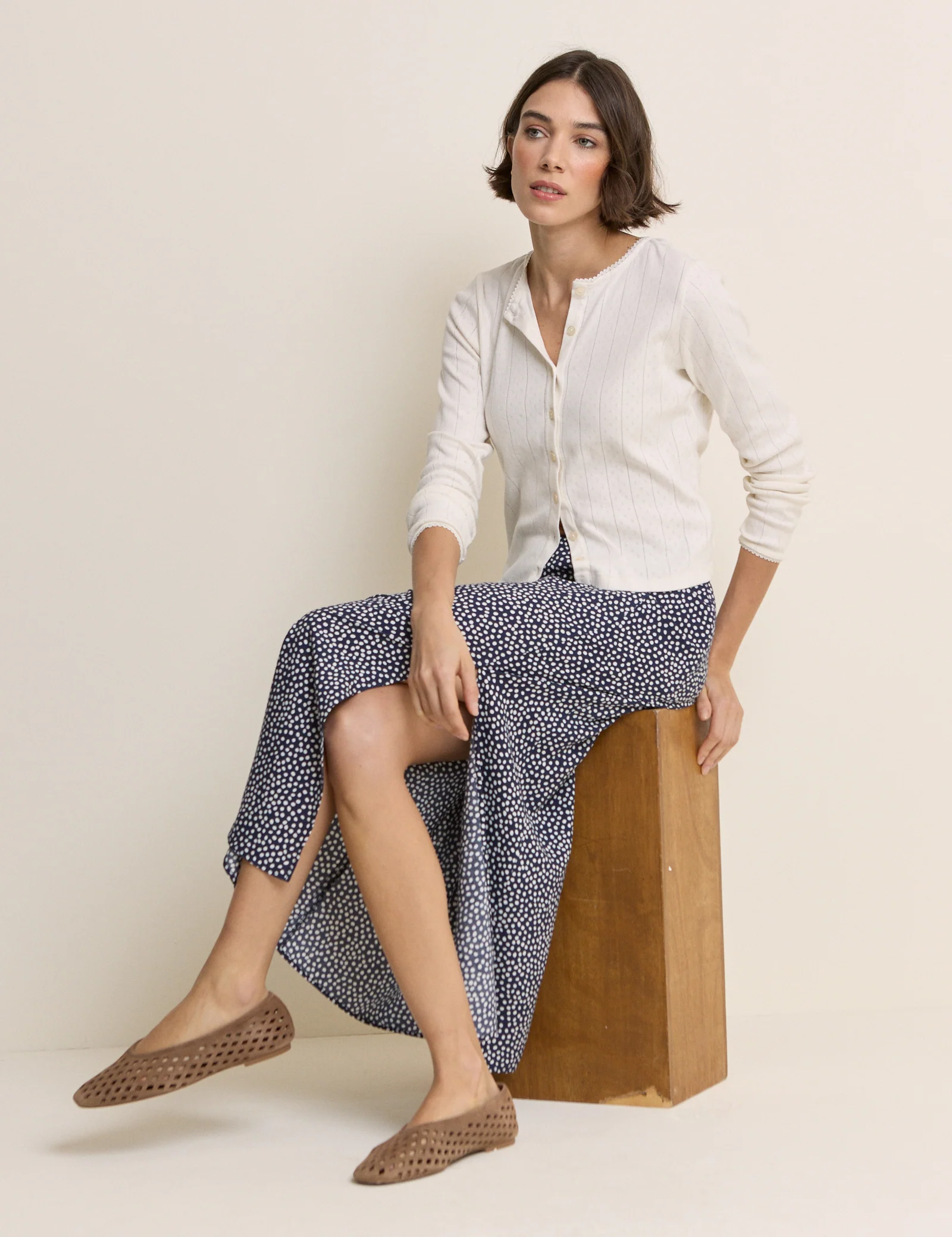 Navy Polka Dot Midi Skirt - Image 4