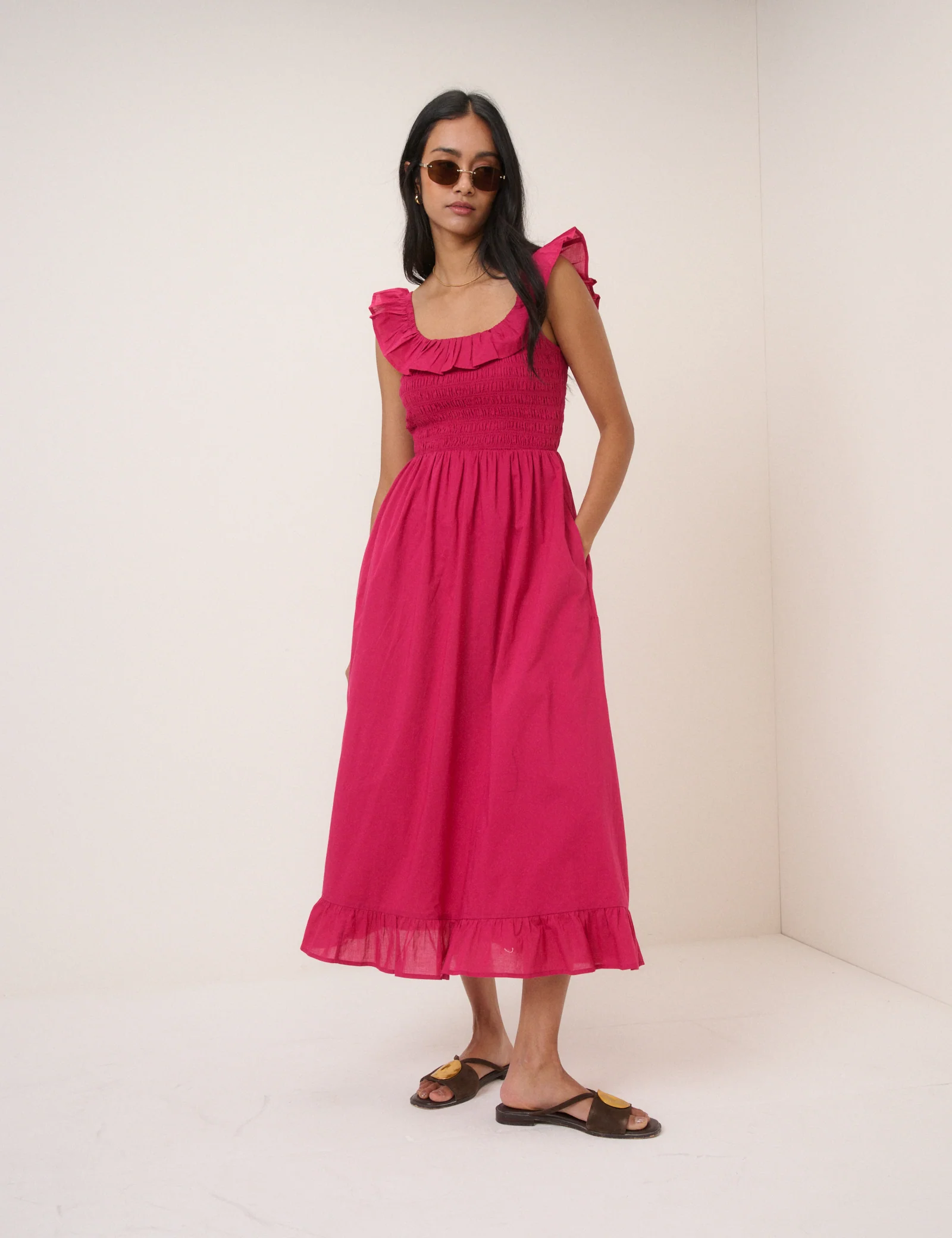 Pink Shirred Mona Midi Dress - Image 3