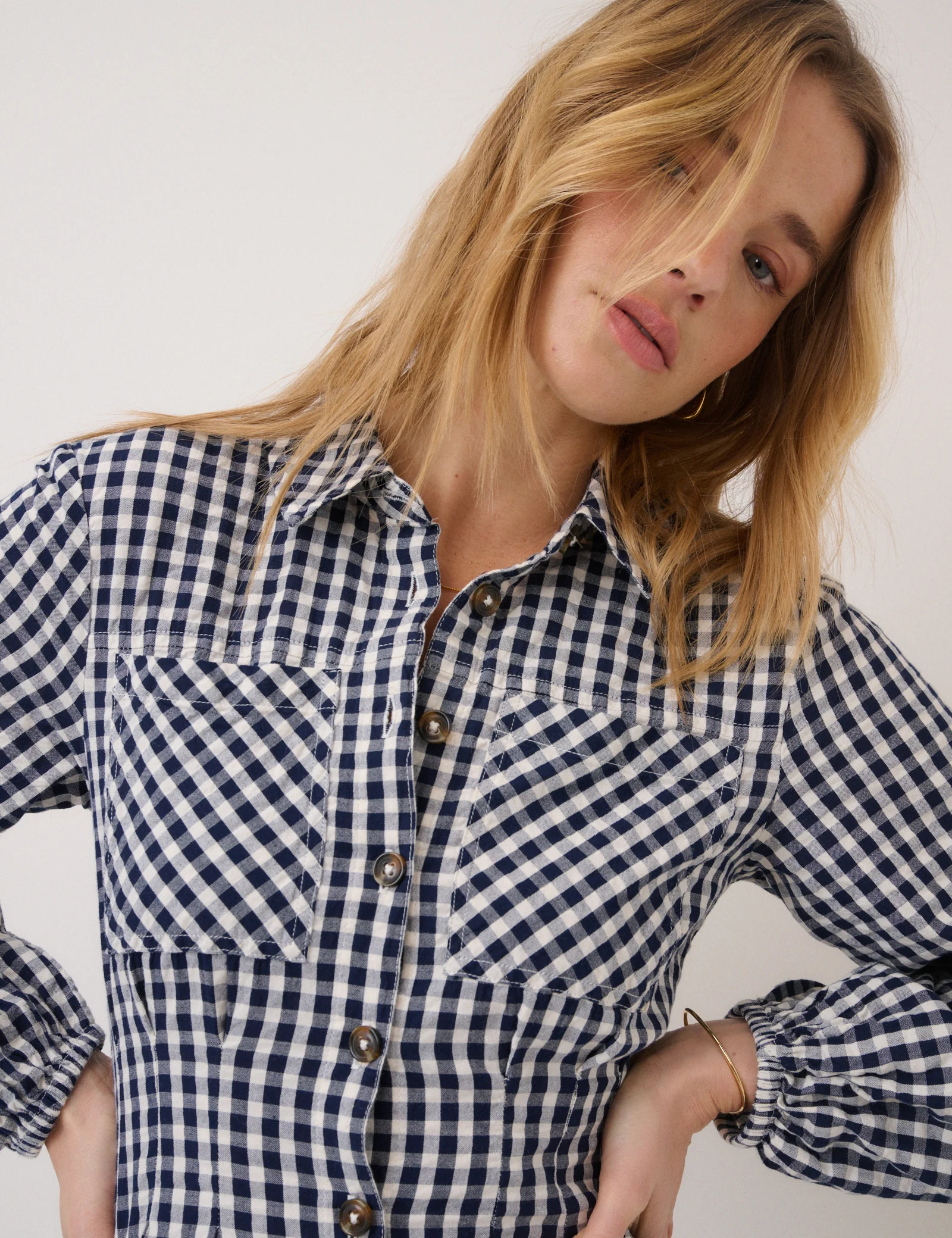 Navy Gingham Montego Midi Dress - Image 2