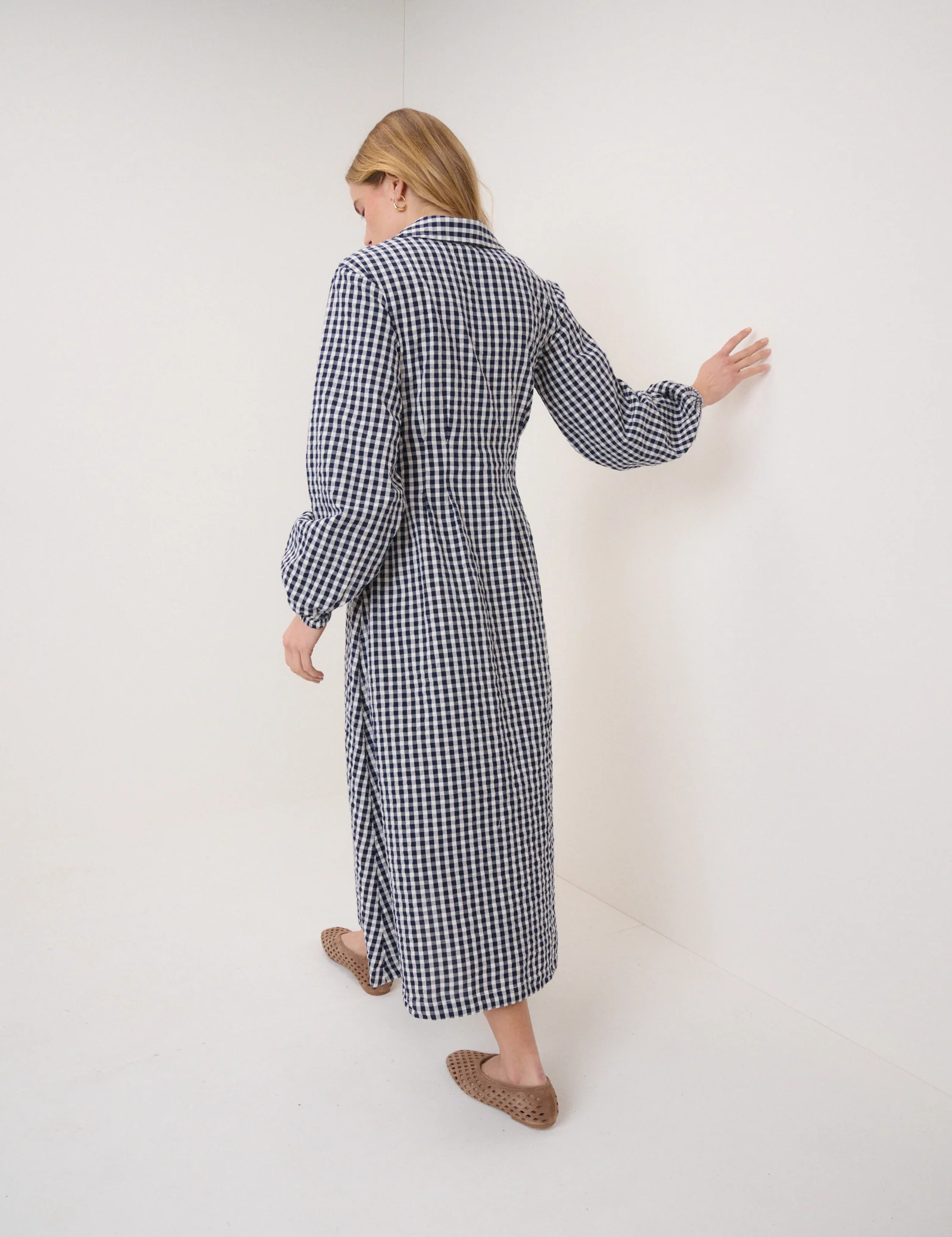 Navy Gingham Montego Midi Dress - Image 5