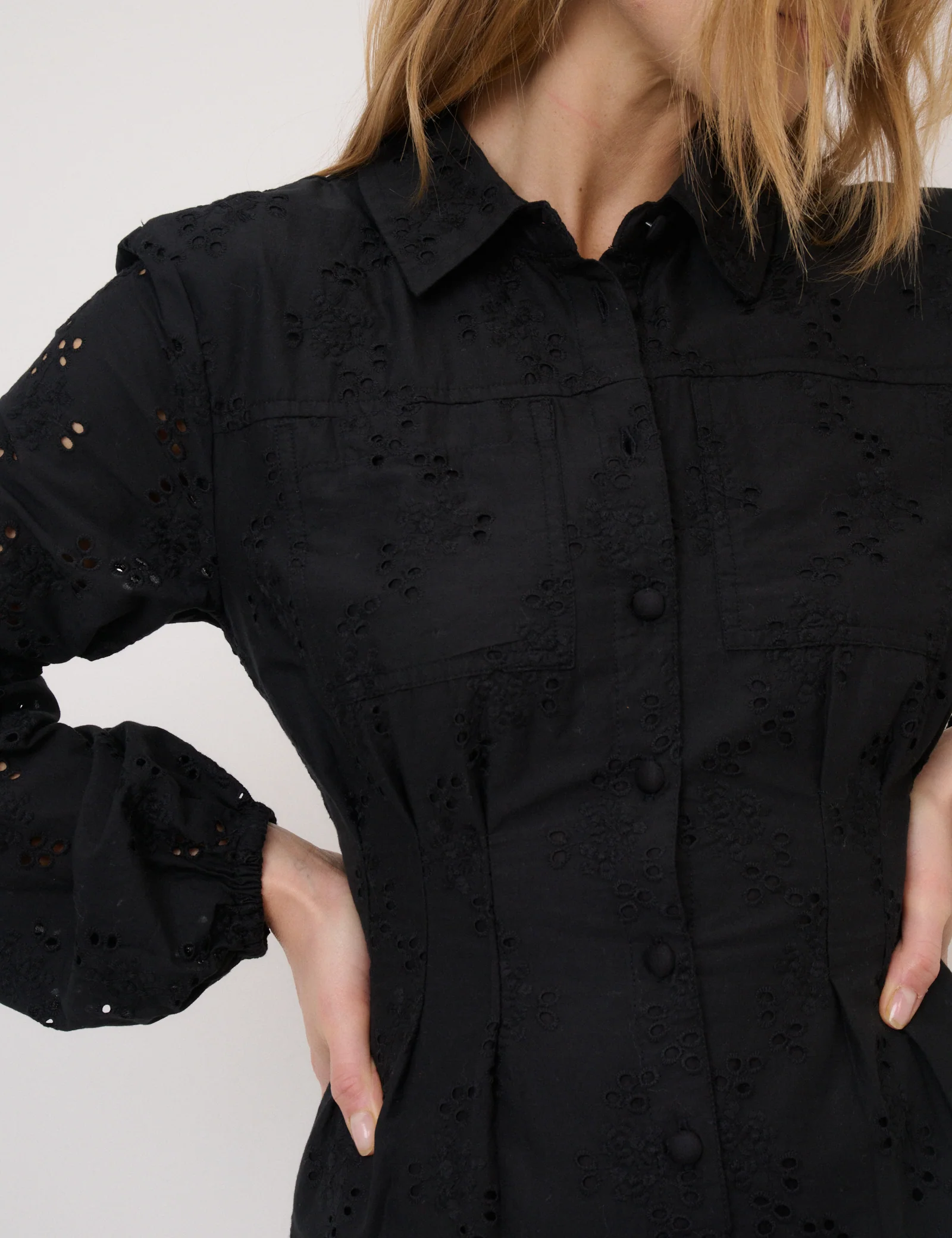 Black Broderie Anglaise Montego Mini Shirt Dress - Image 2