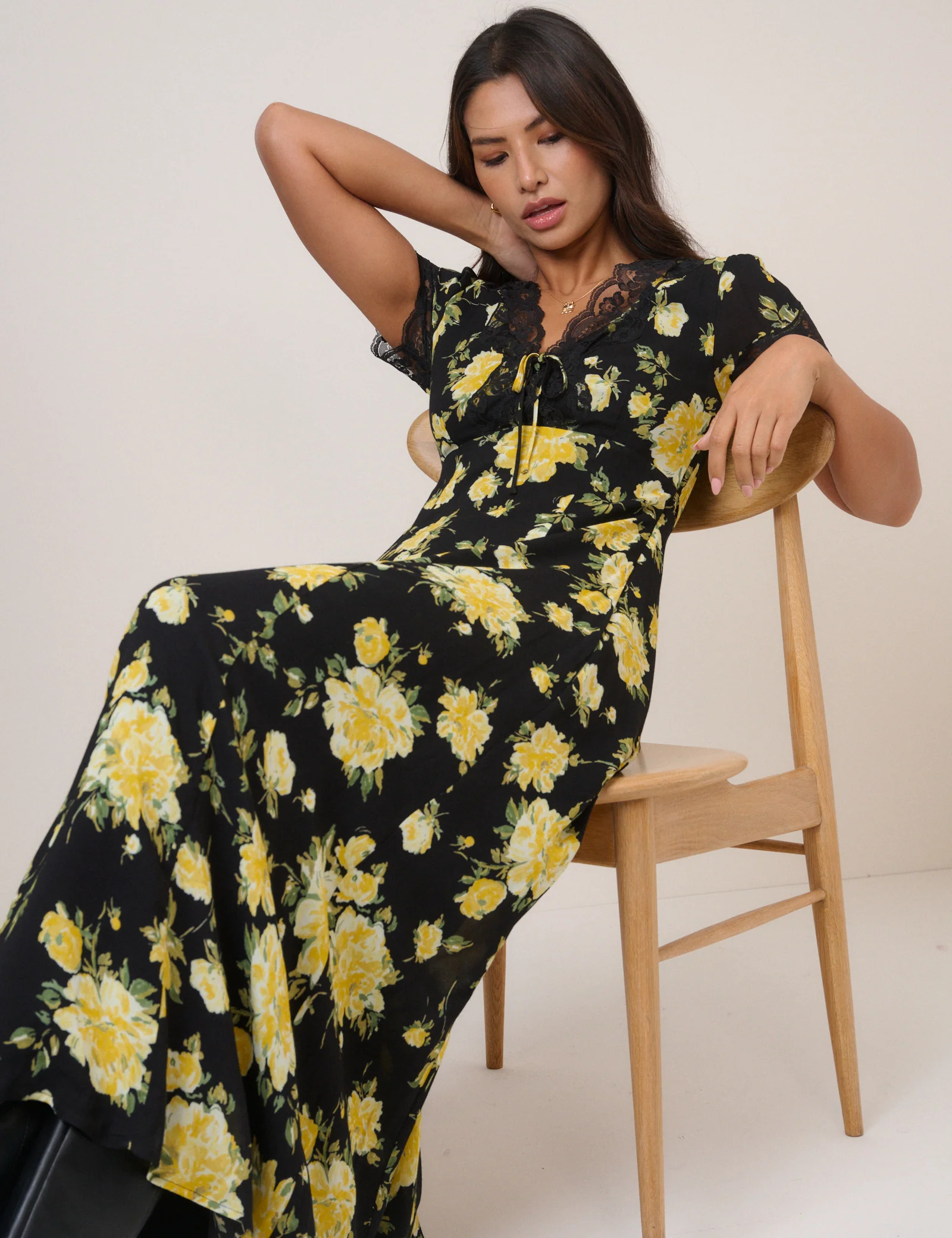 Black And Yellow Floral Morgan Midi Dress - Image 4