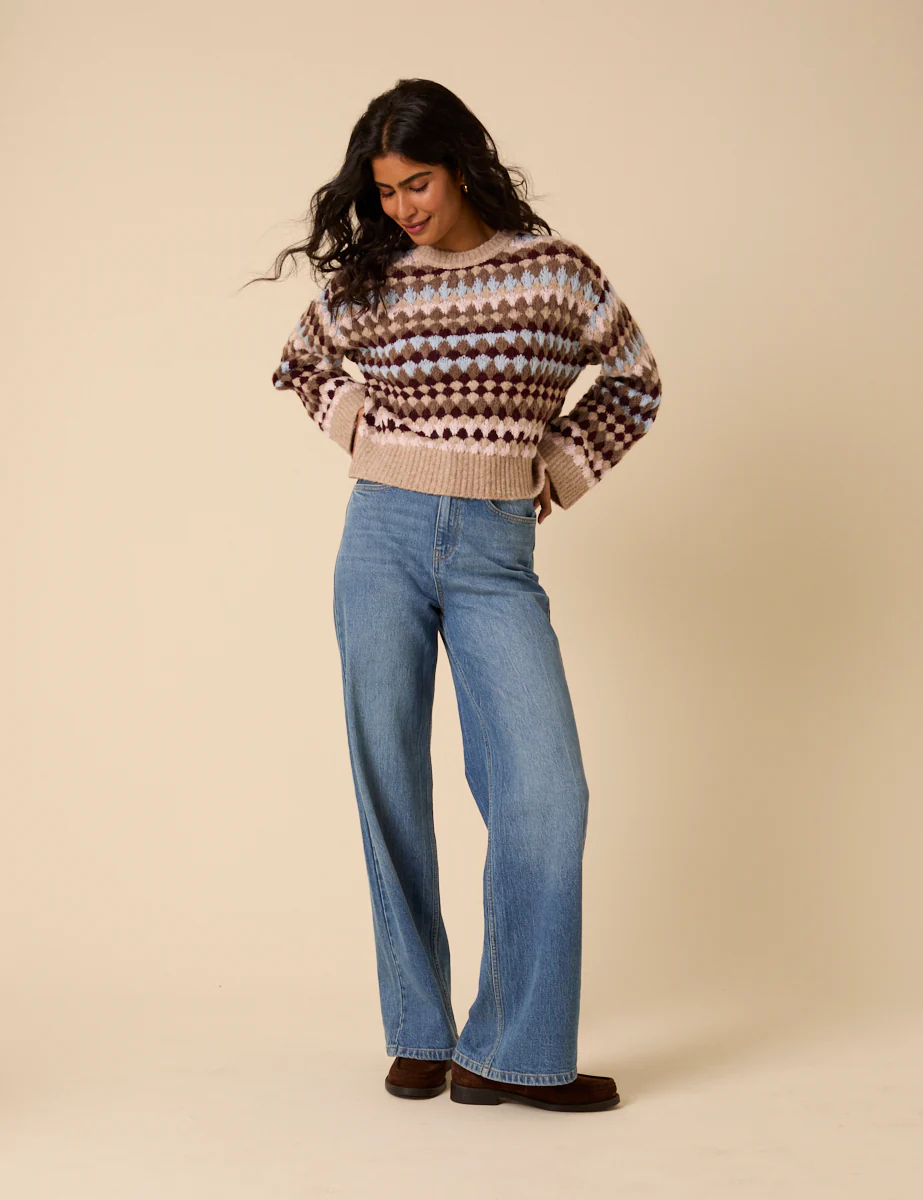 Multi Textured Round Neck Striped Jumper - Image 3