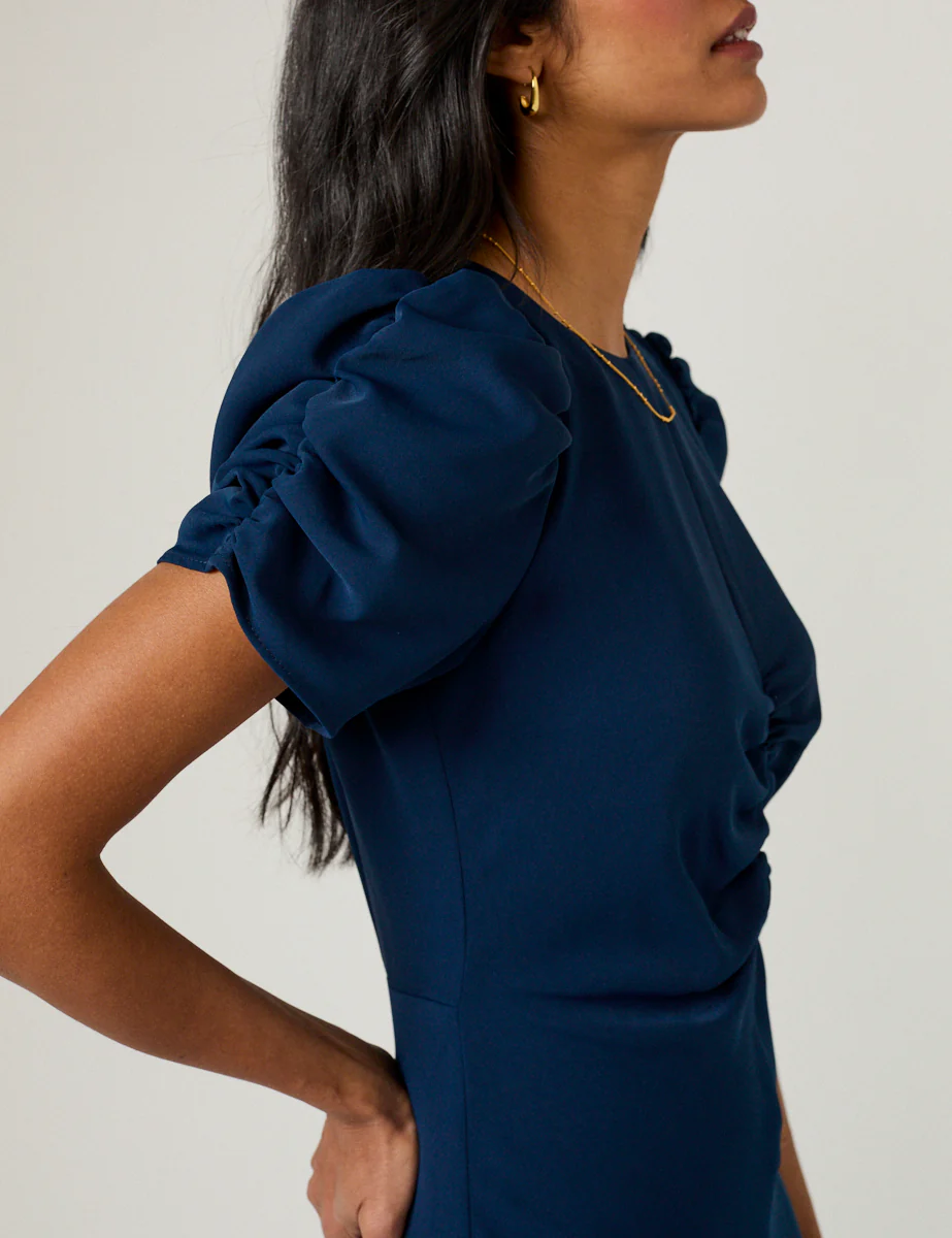 Navy Ruched Naomi Midi Dress - Image 4