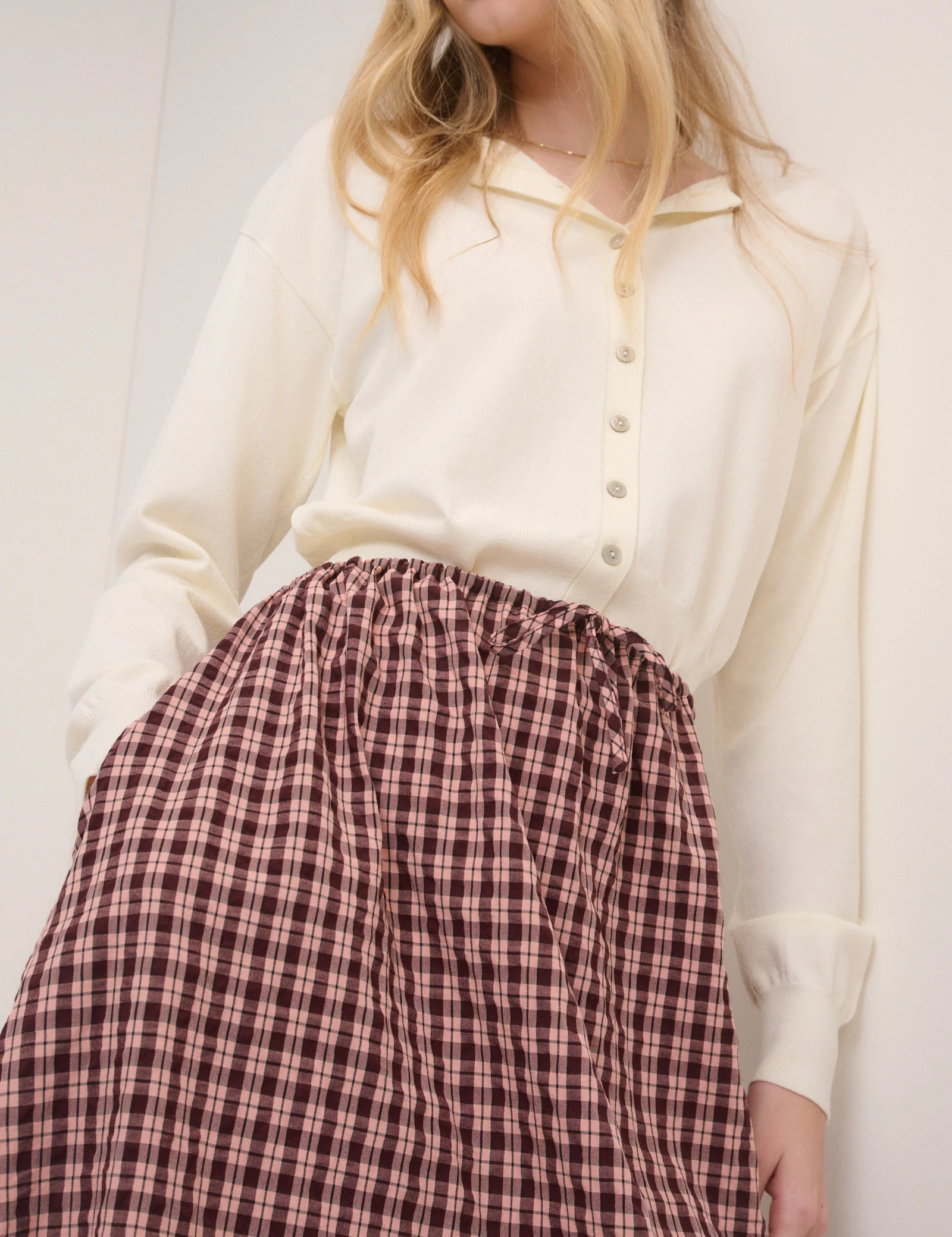 Pink And Brown Check Naples Midi Skirt - Image 4