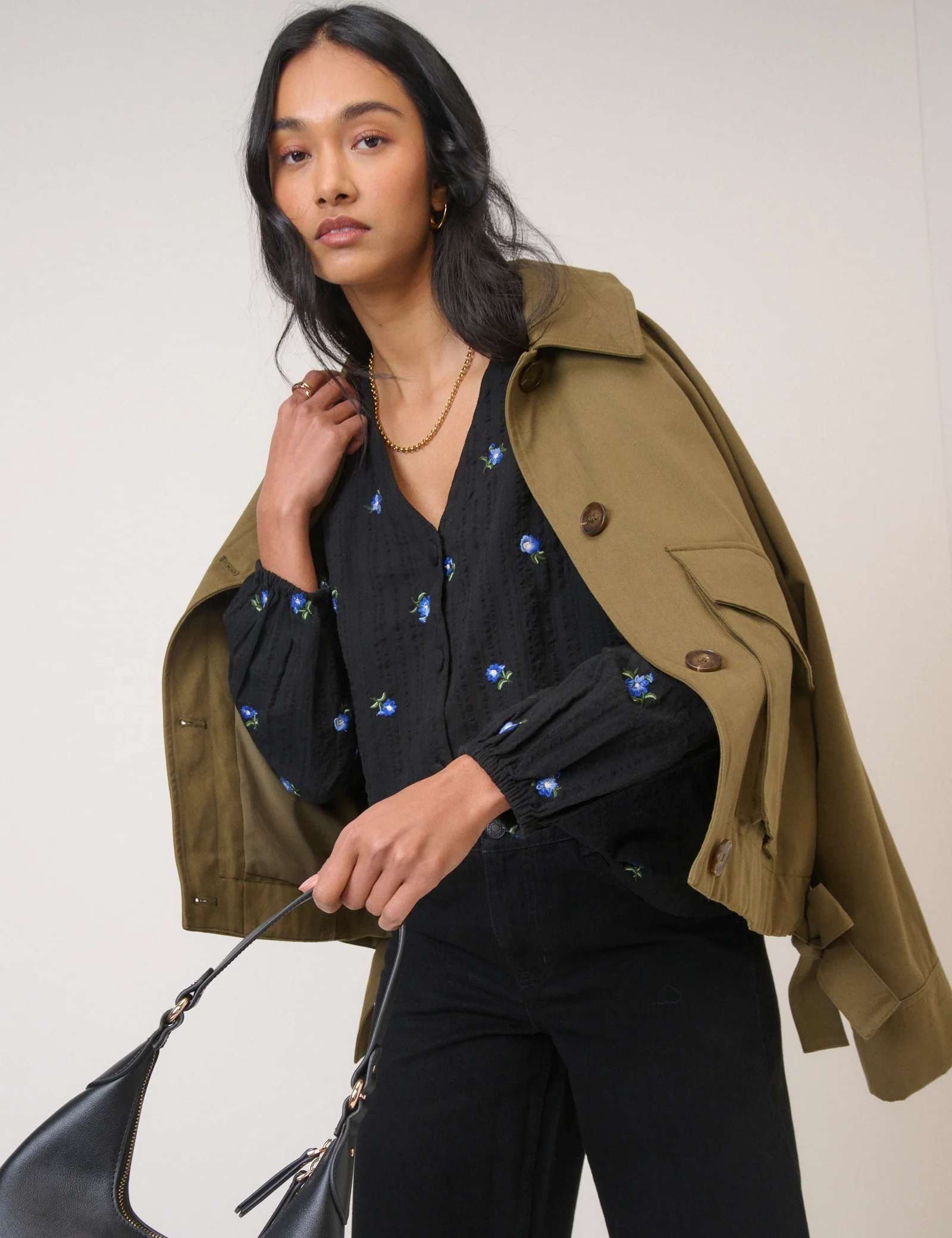 Black Floral Embroidered Blouse - Image 4