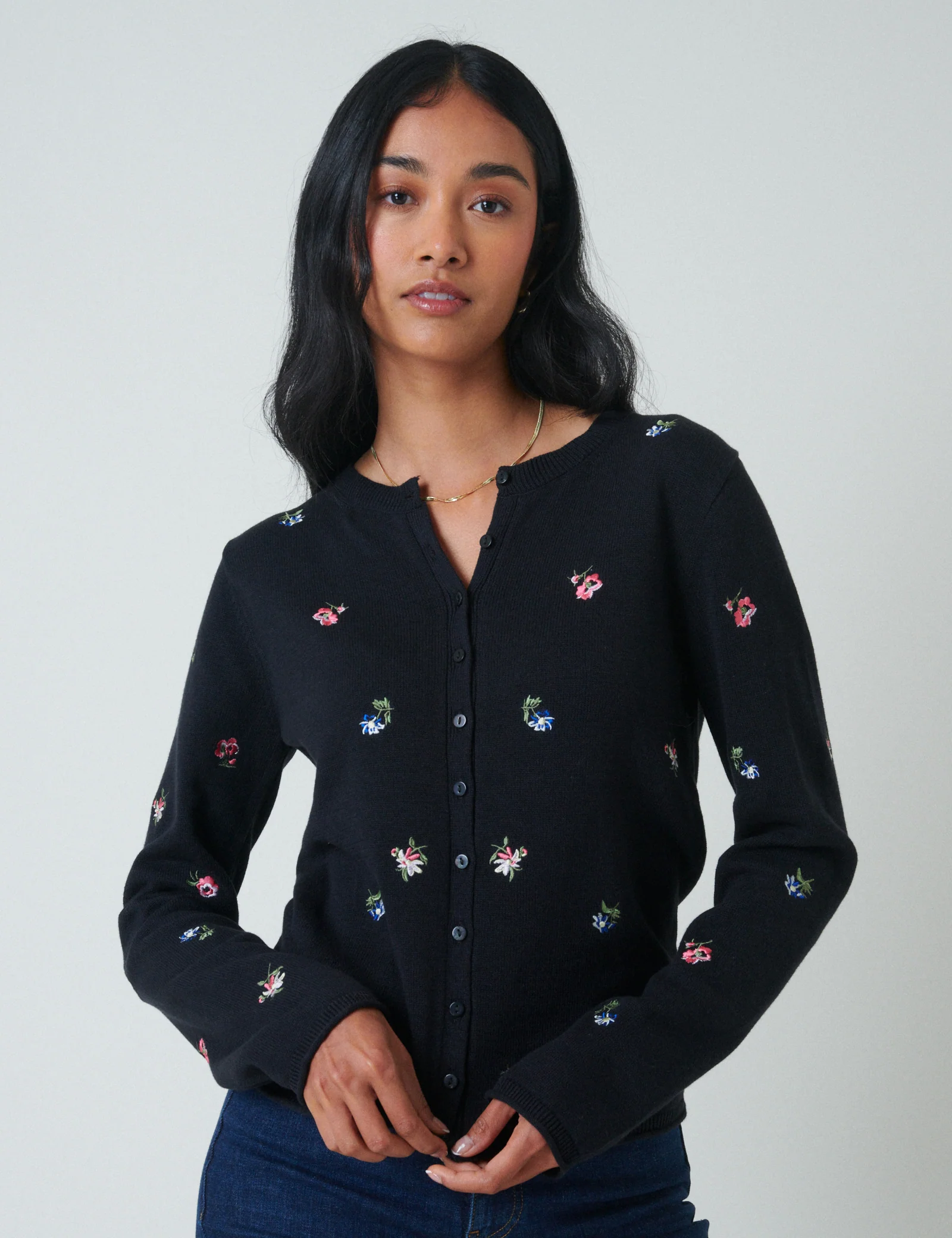Black Floral Embroidered Cardigan - Image 4