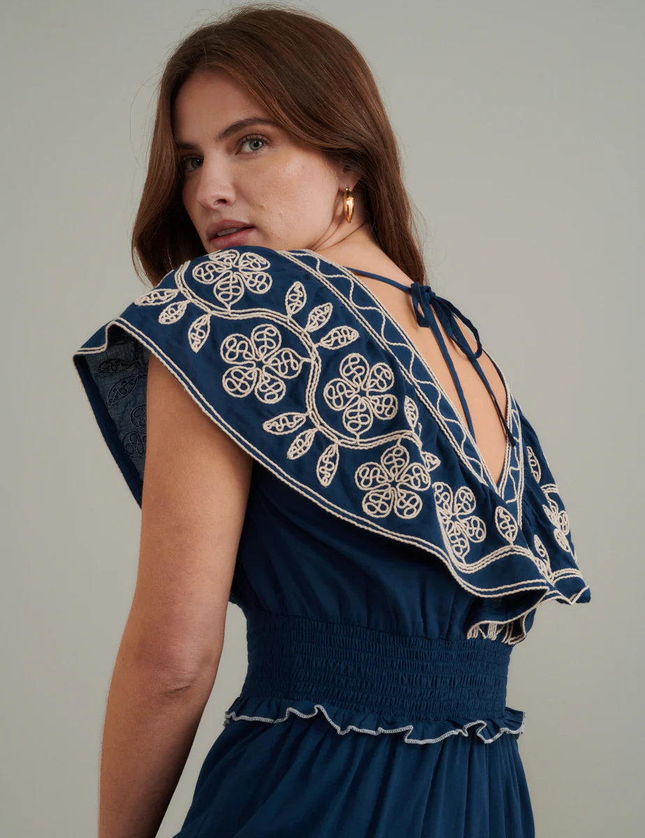 Navy Floral Embroidered Tiered Suzie Midi Dress - Image 2