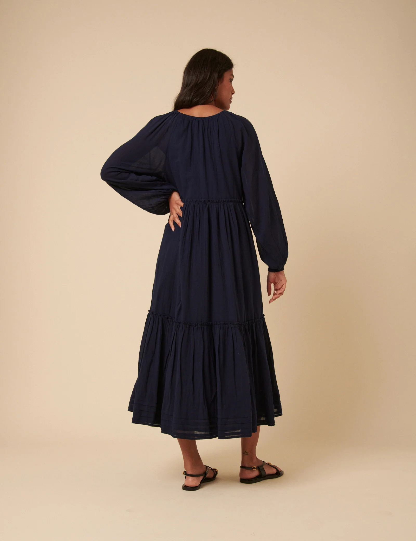 Navy Tie Front Tiered Adley Midi Dress - Image 5