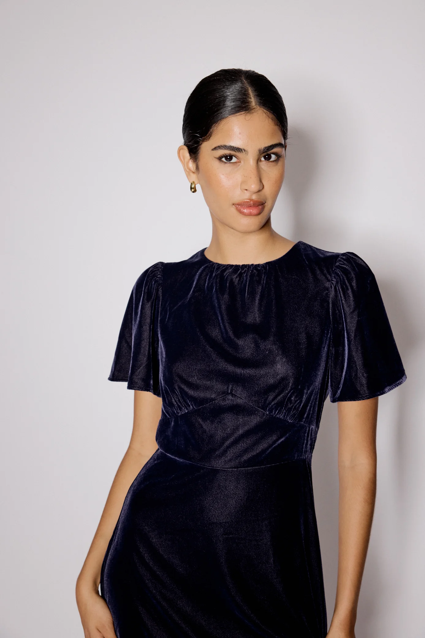 Navy Velvet A-Line Allegra Midi Dress - Image 4