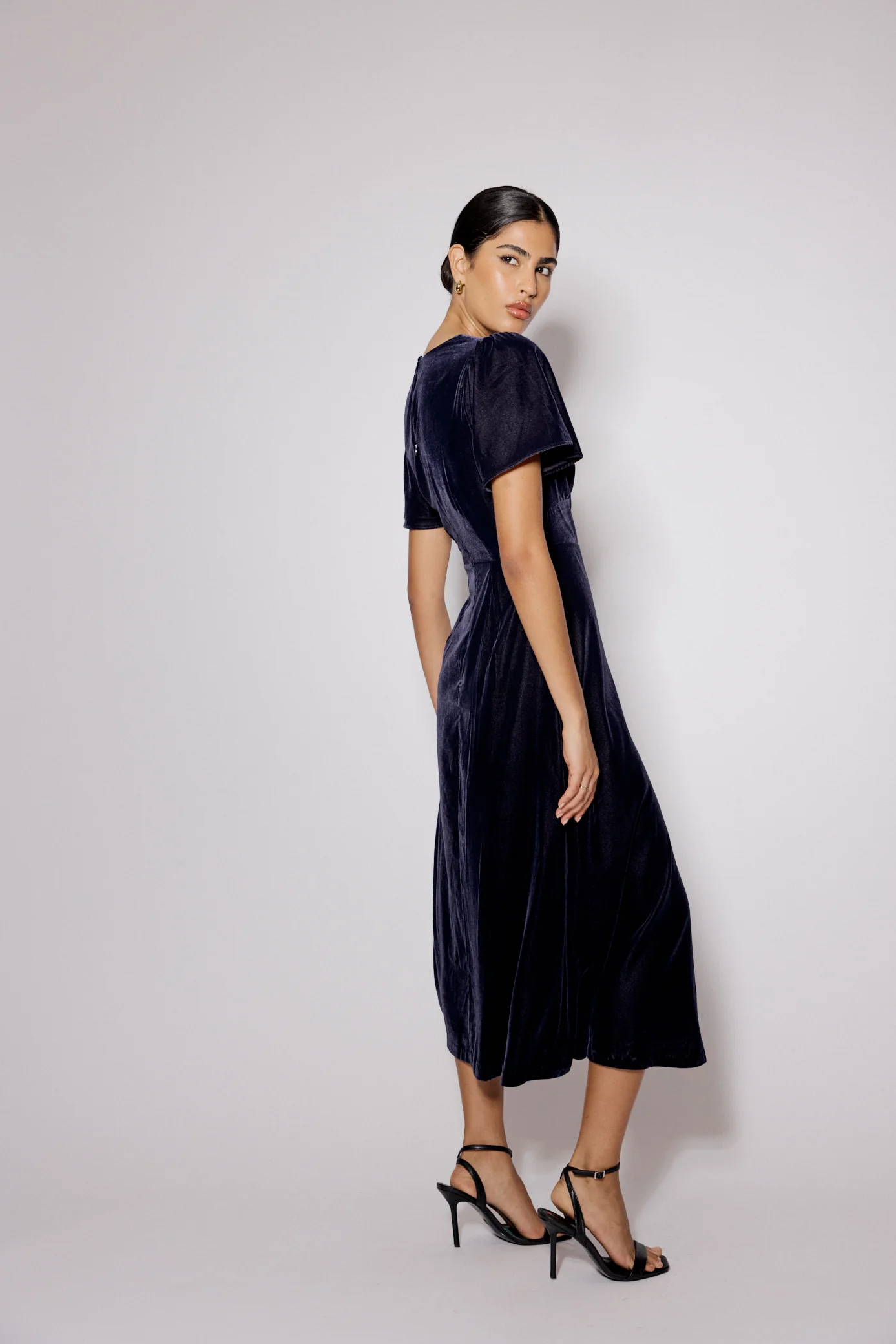 Navy Velvet A-Line Allegra Midi Dress - Image 5