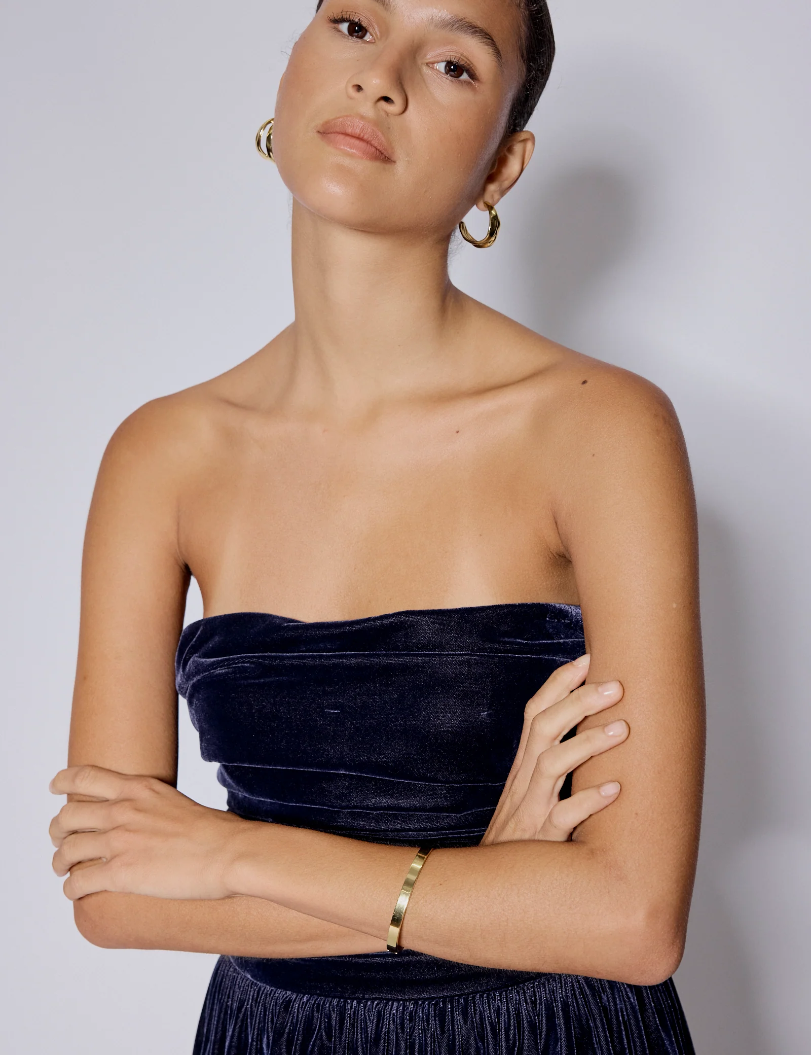 Navy Velvet Bandeau Felicity Midaxi Dress - Image 3