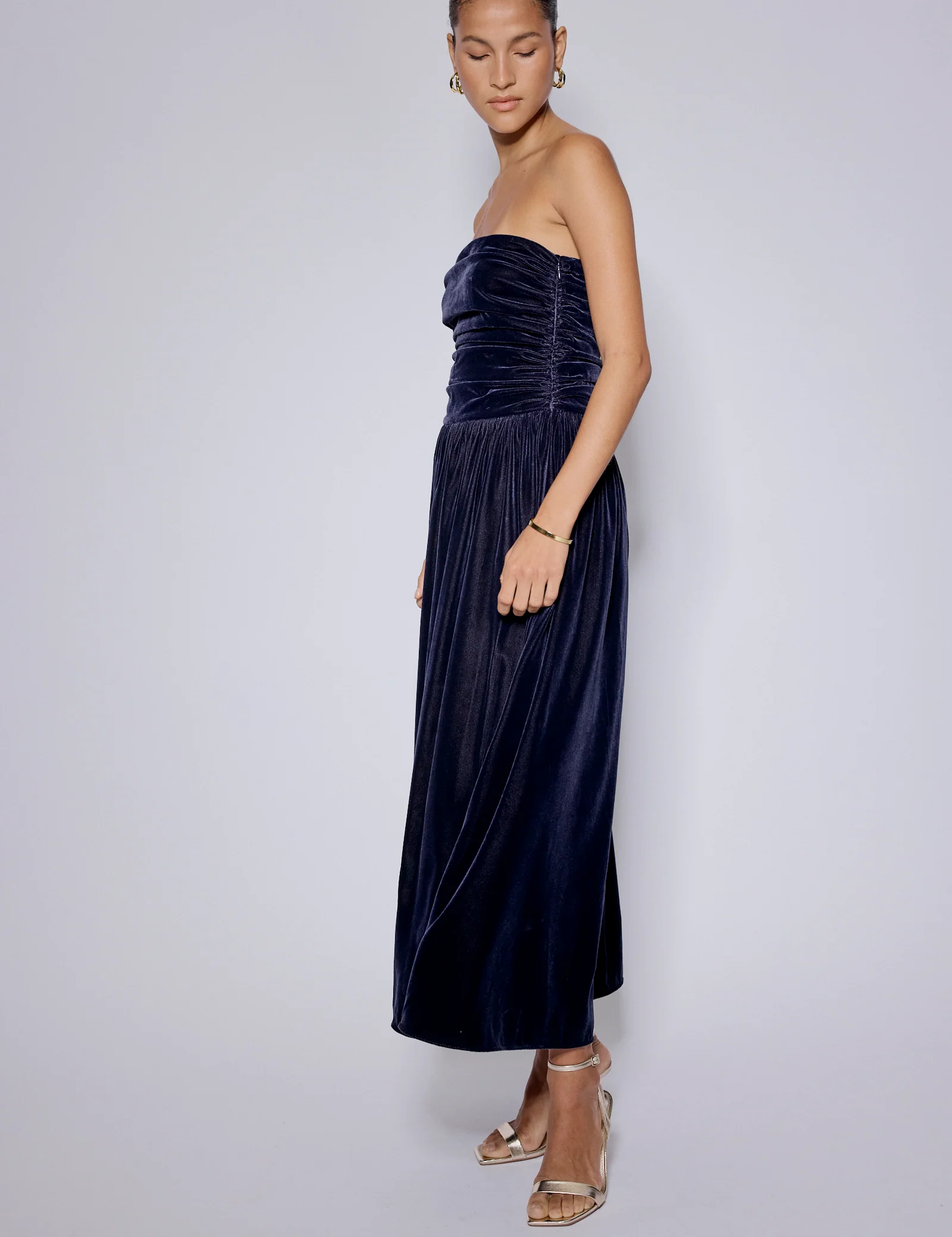 Navy Velvet Bandeau Felicity Midaxi Dress - Image 4