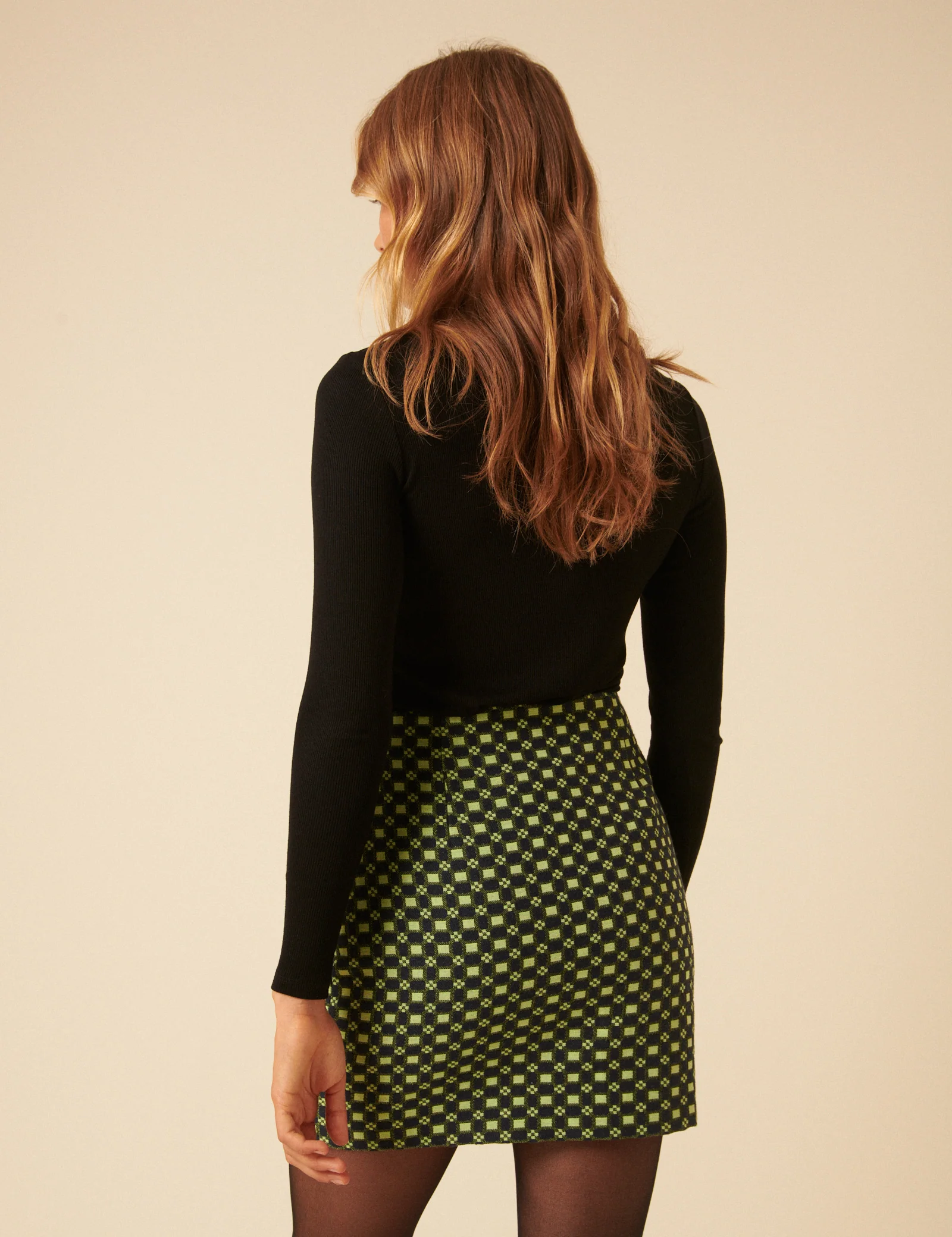 NC x Lisou Black and Lime Green Jacquard Checkerboard Mini Skirt - Image 5