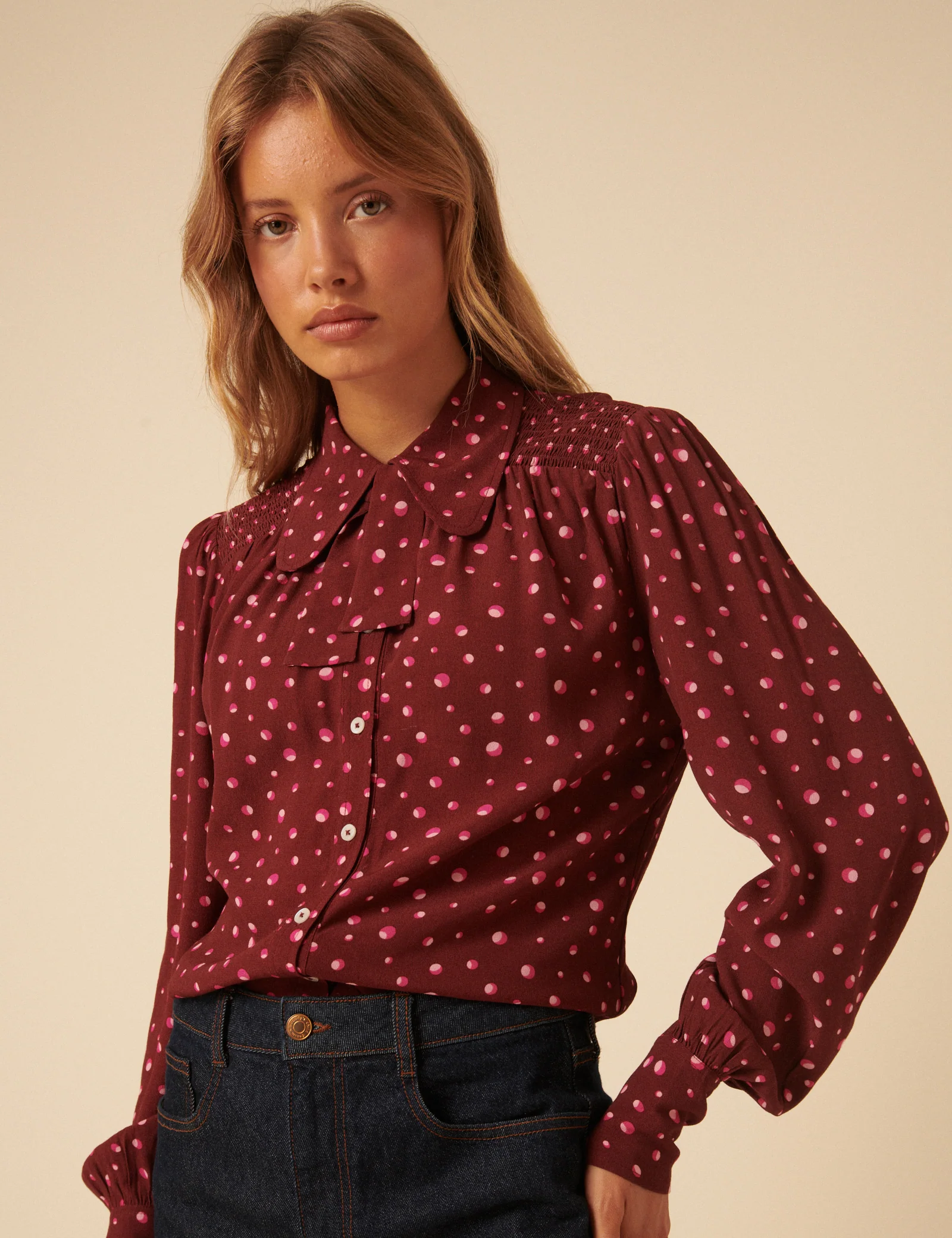 NC x Lisou Burgundy Crepe Statement Collar Blouse - Image 4