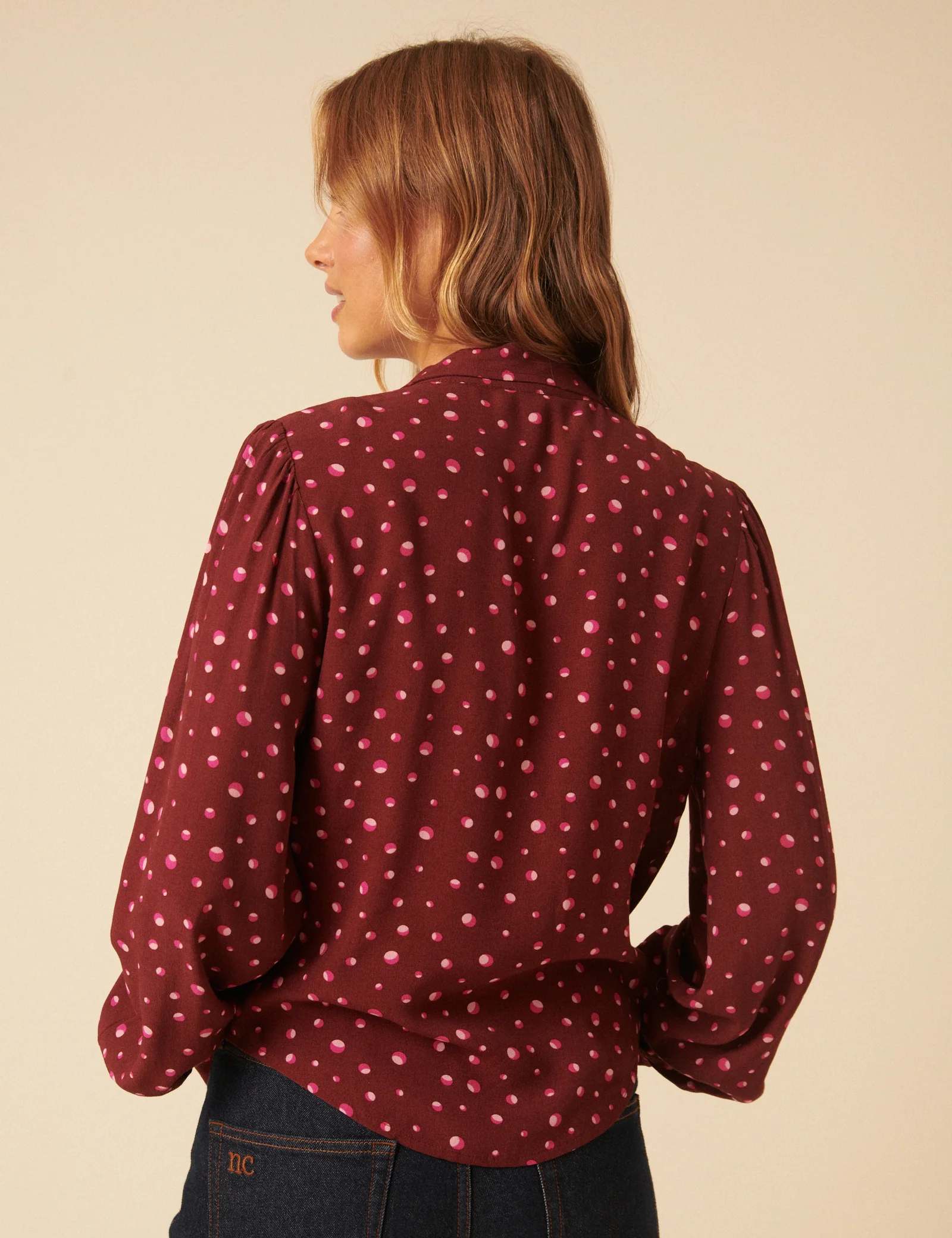 NC x Lisou Burgundy Crepe Statement Collar Blouse - Image 5