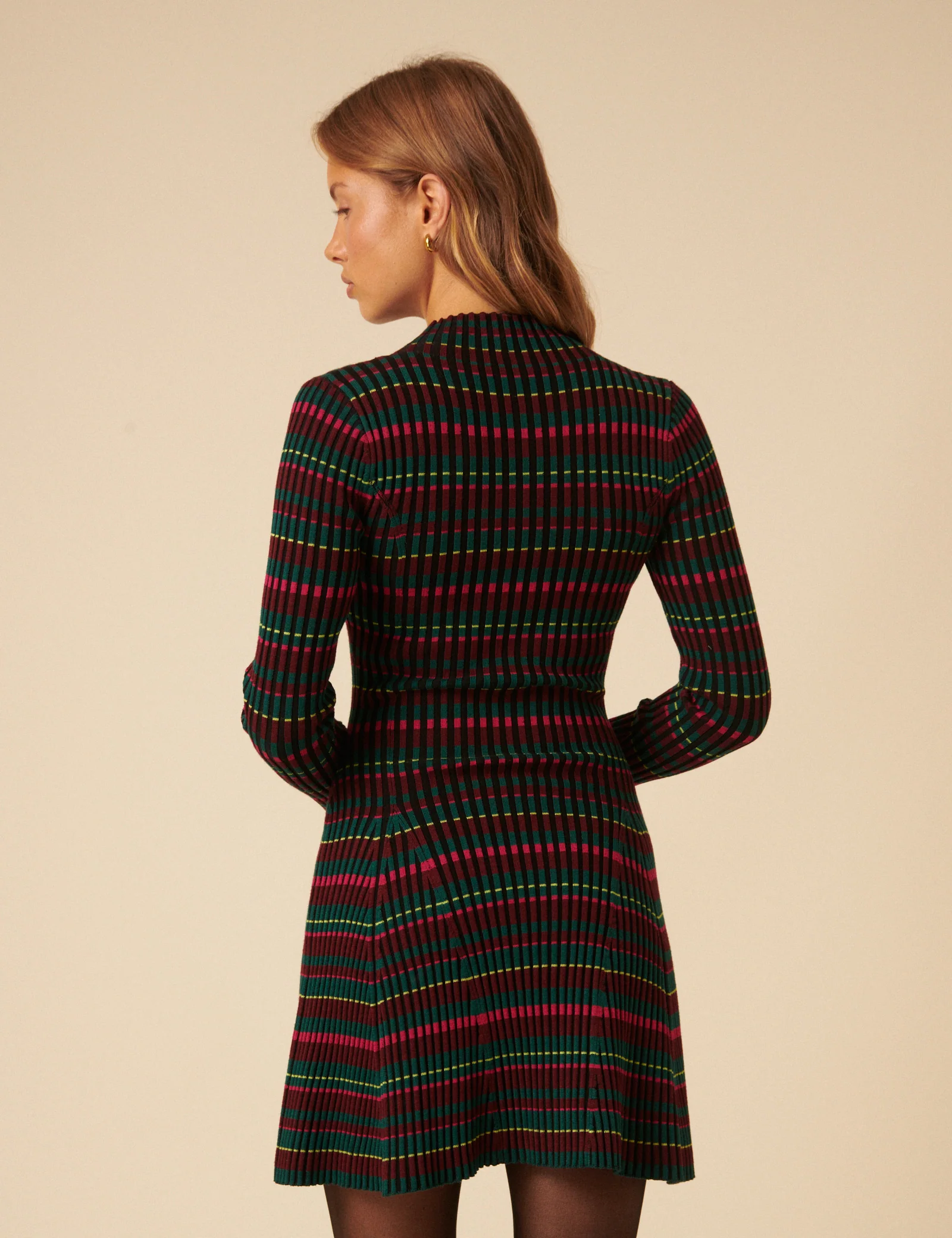 NC x Lisou Burgundy Striped Knitted Pleated Mini Dress - Image 5