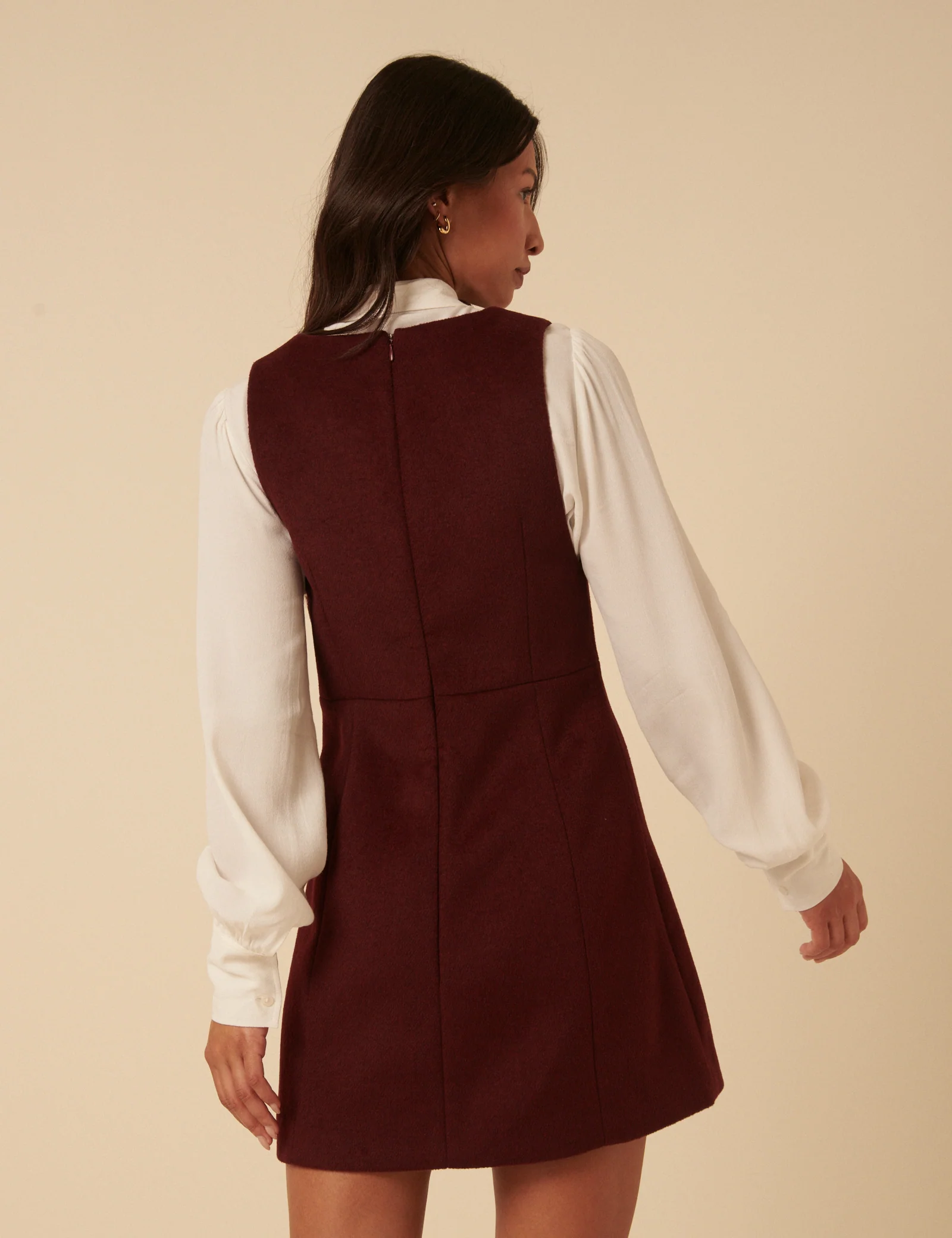 NC x Lisou Burgundy Wool Blend Pinafore Dress - Image 5