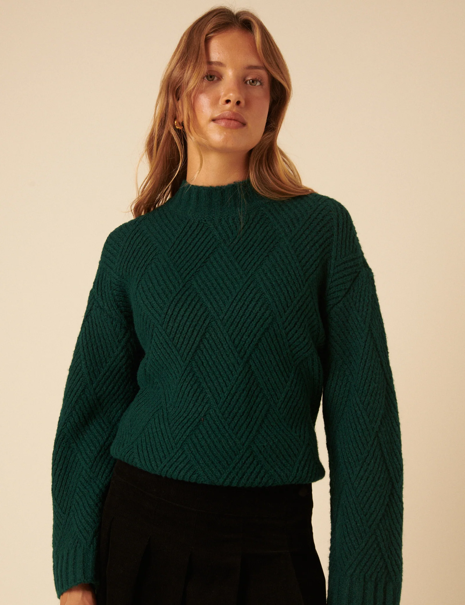 NC x Lisou Dark Green Mixed Stitch Checkerboard Knit Jumper - Image 2