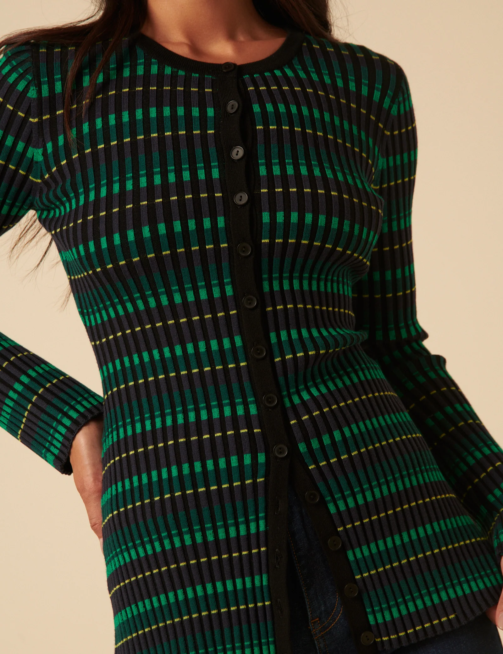 NC x Lisou Green Ribbed Knitted Pleated Long Sleeve Top - Image 3