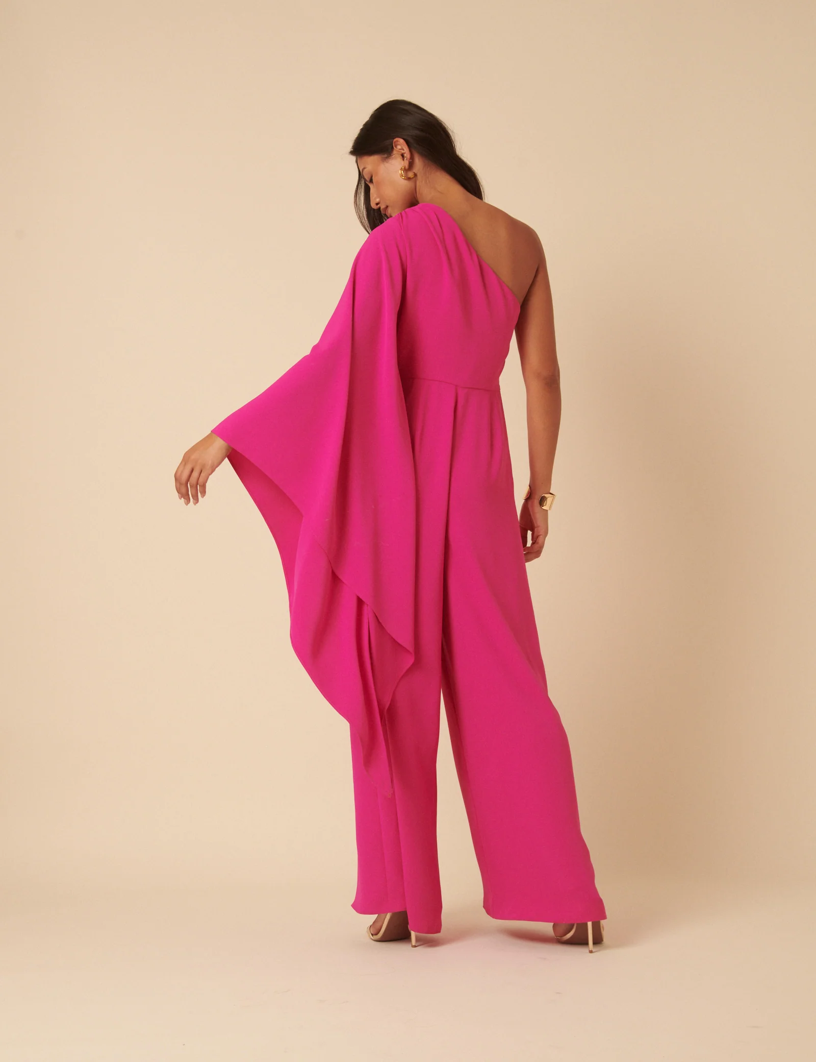 NC x Lisou Pink Crepe One Shoulder Jay Draped Jumpsuit - Image 5