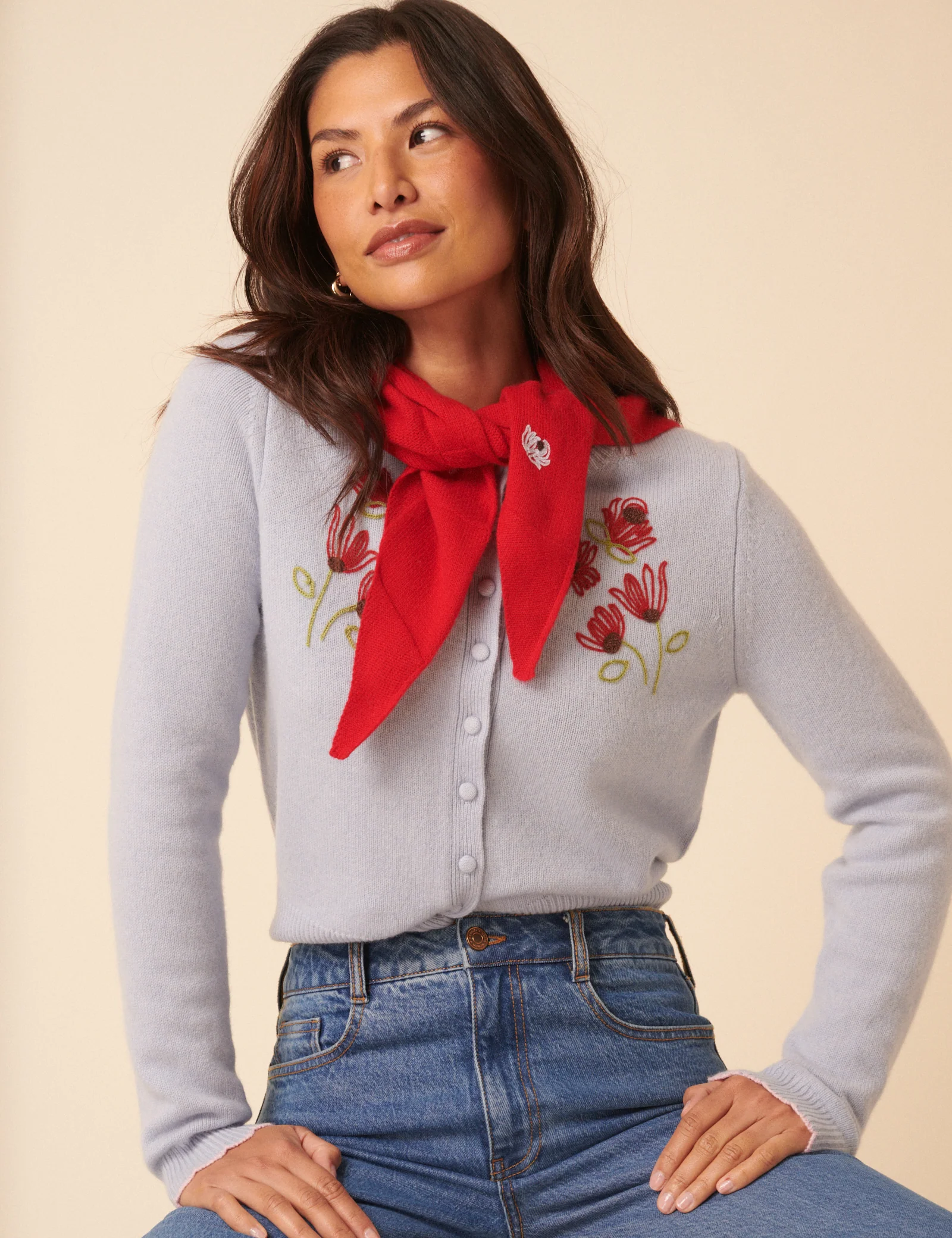 NC x TBCo Blue Floral Embroidered Wool Cardigan - Image 4
