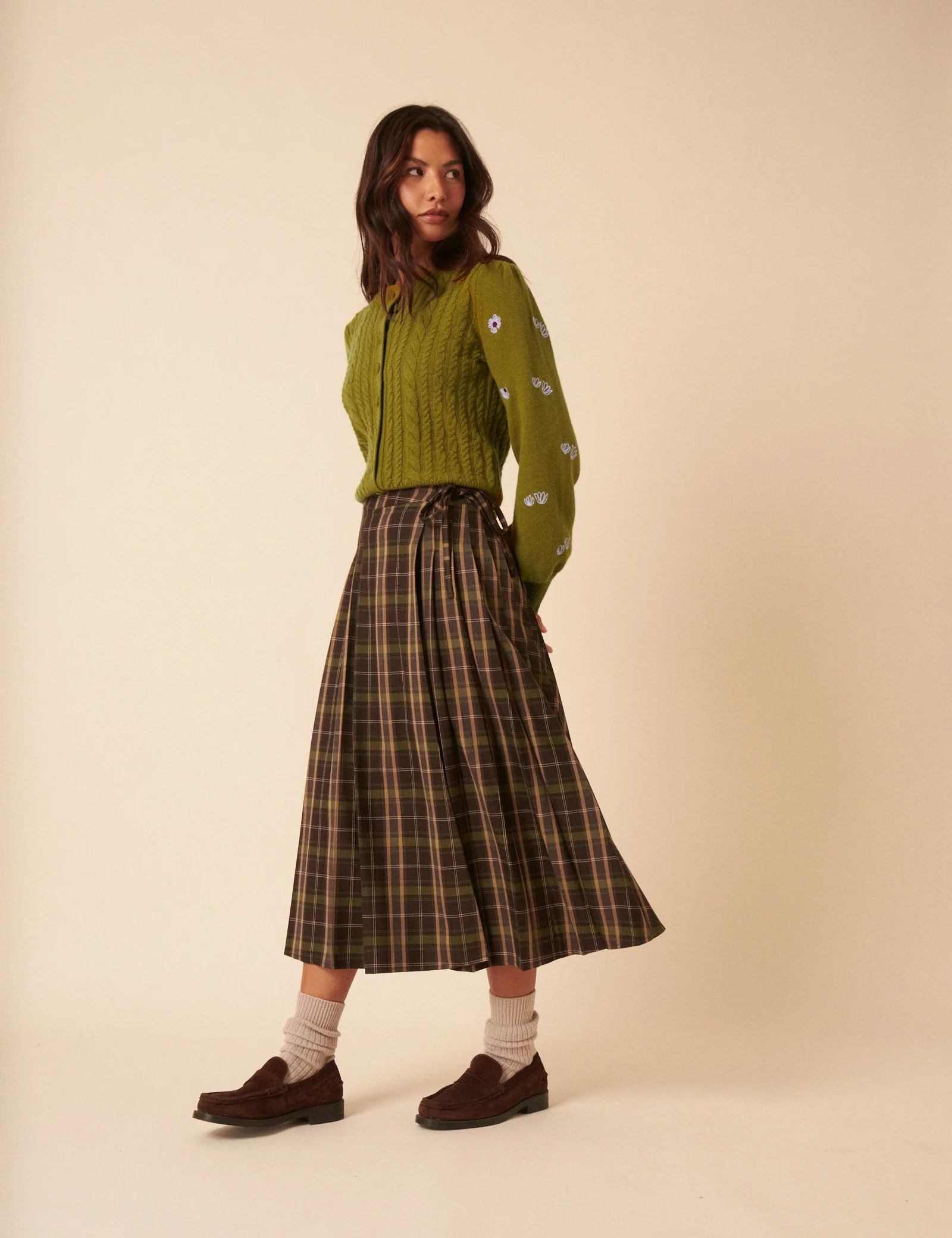 NC x TBCo Green Cable Knit Embroidered Wool Cardigan - Image 3